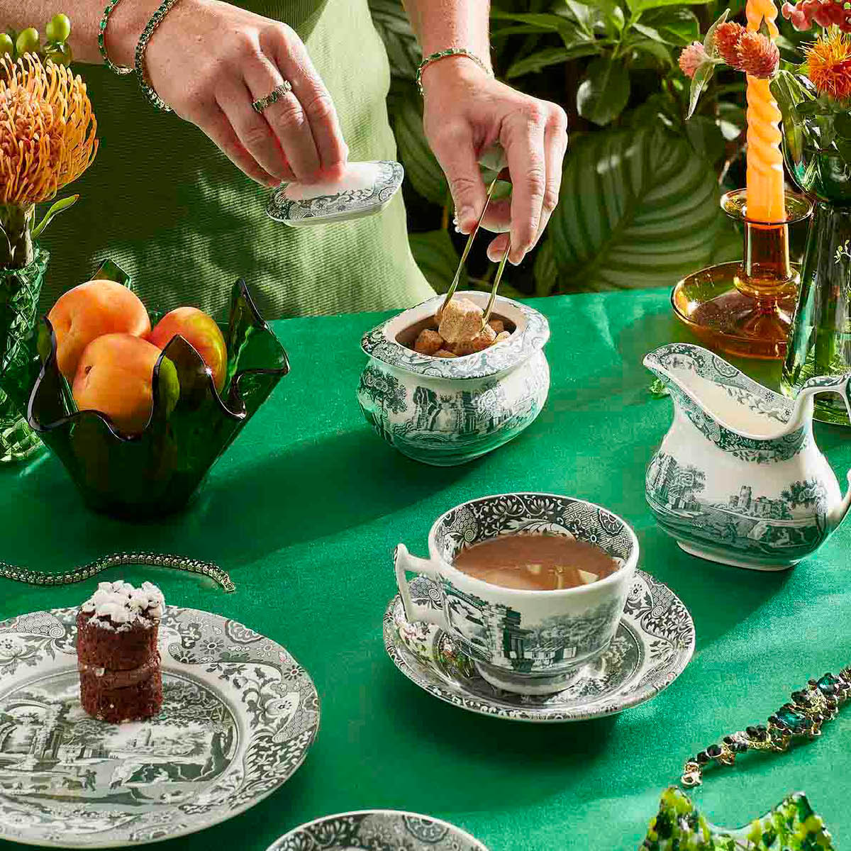 Spode Heritage Green Italian sockerskål 0,25 L grön/vit