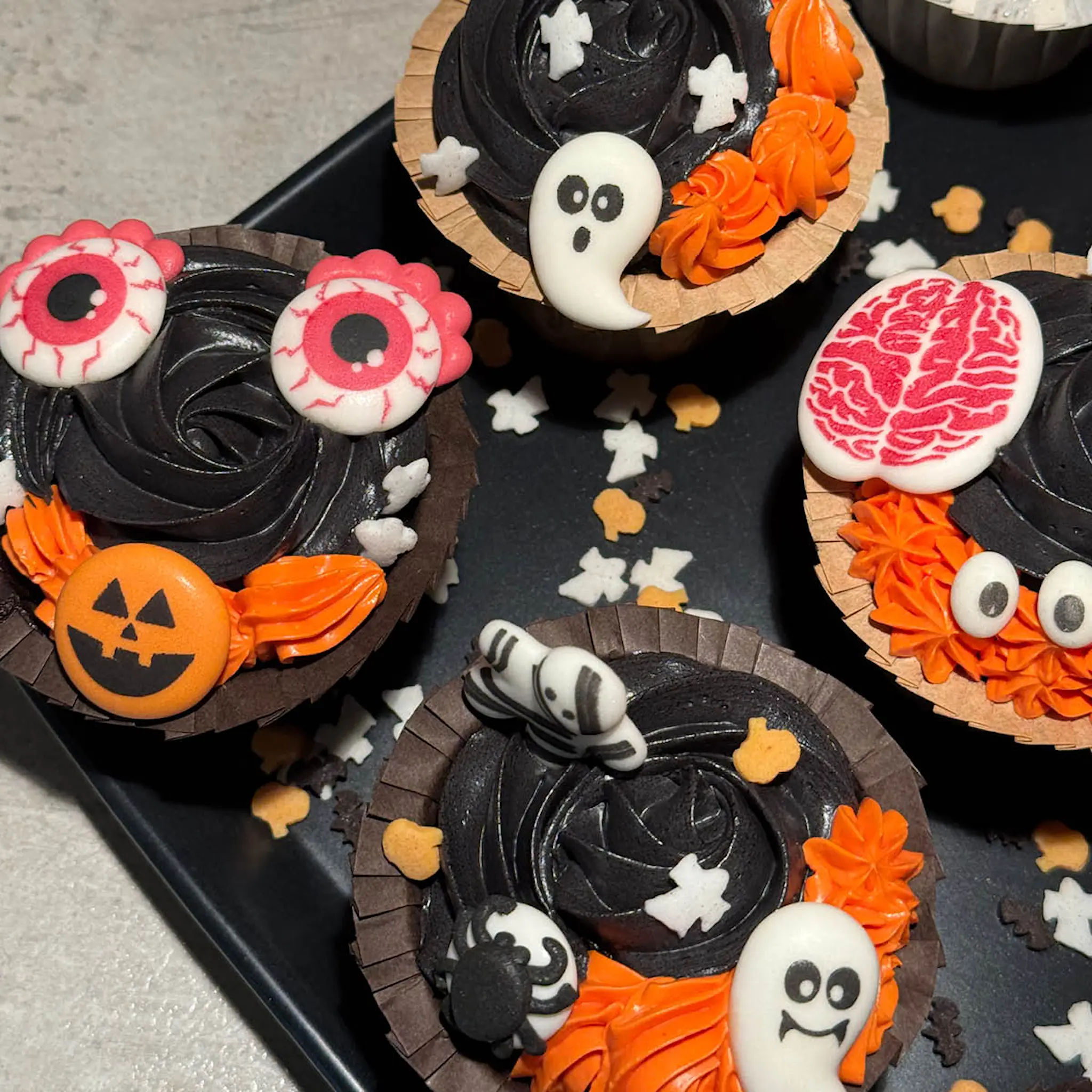 ScrapCooking Halloween ätbara tårtdekorationer 9-pack orange/vit