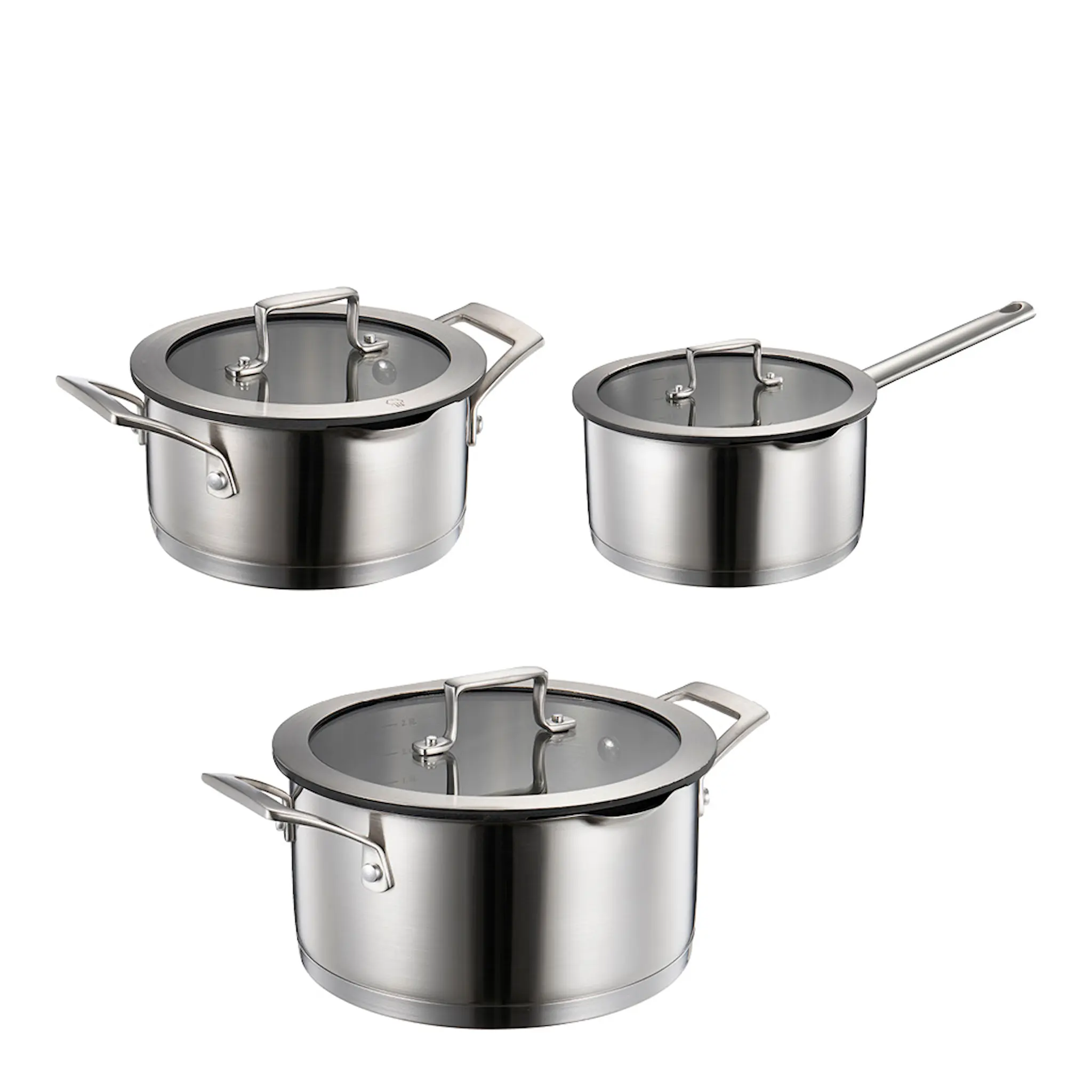 Modern House Geo grytset 3 grytor med lock 1,5L/3L/4L borstat stål