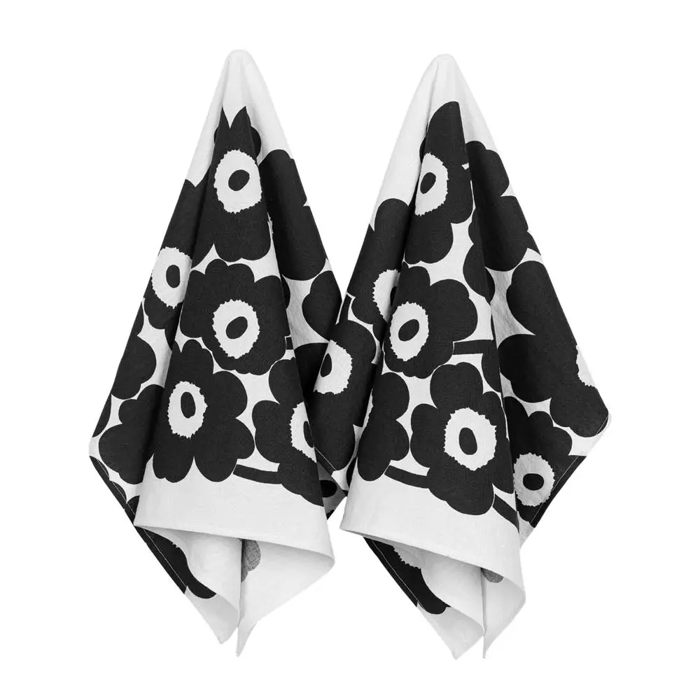 Unikko kjøkkenhåndkle 47x70 cm 2 stk hvit/svart