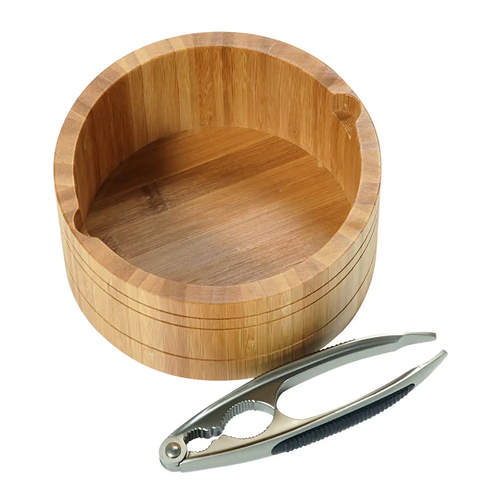 Pähkinäkulho pähkinänsärkijällä 16,6 cm bambu