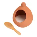 Terracotta saltkar med sked 9 cm