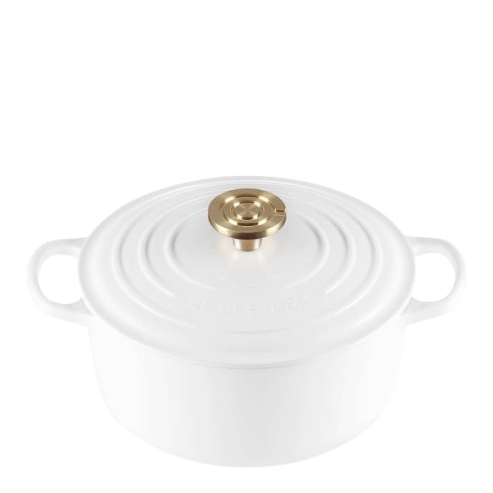 Le Creuset Signature gjutjärnsgryta rund 4,2L 24 cm white/guld/crucible knob