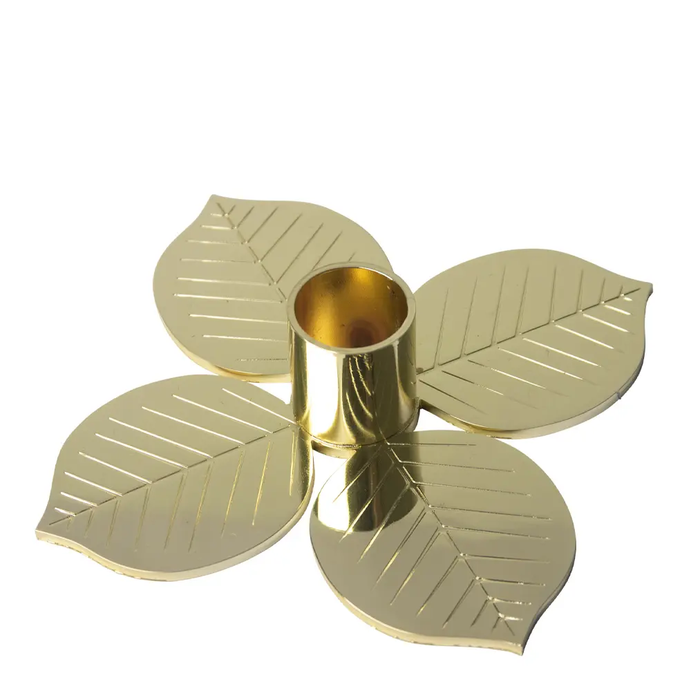 Lysestake bladmønster 10,5x10,5x3 cm gullmetall