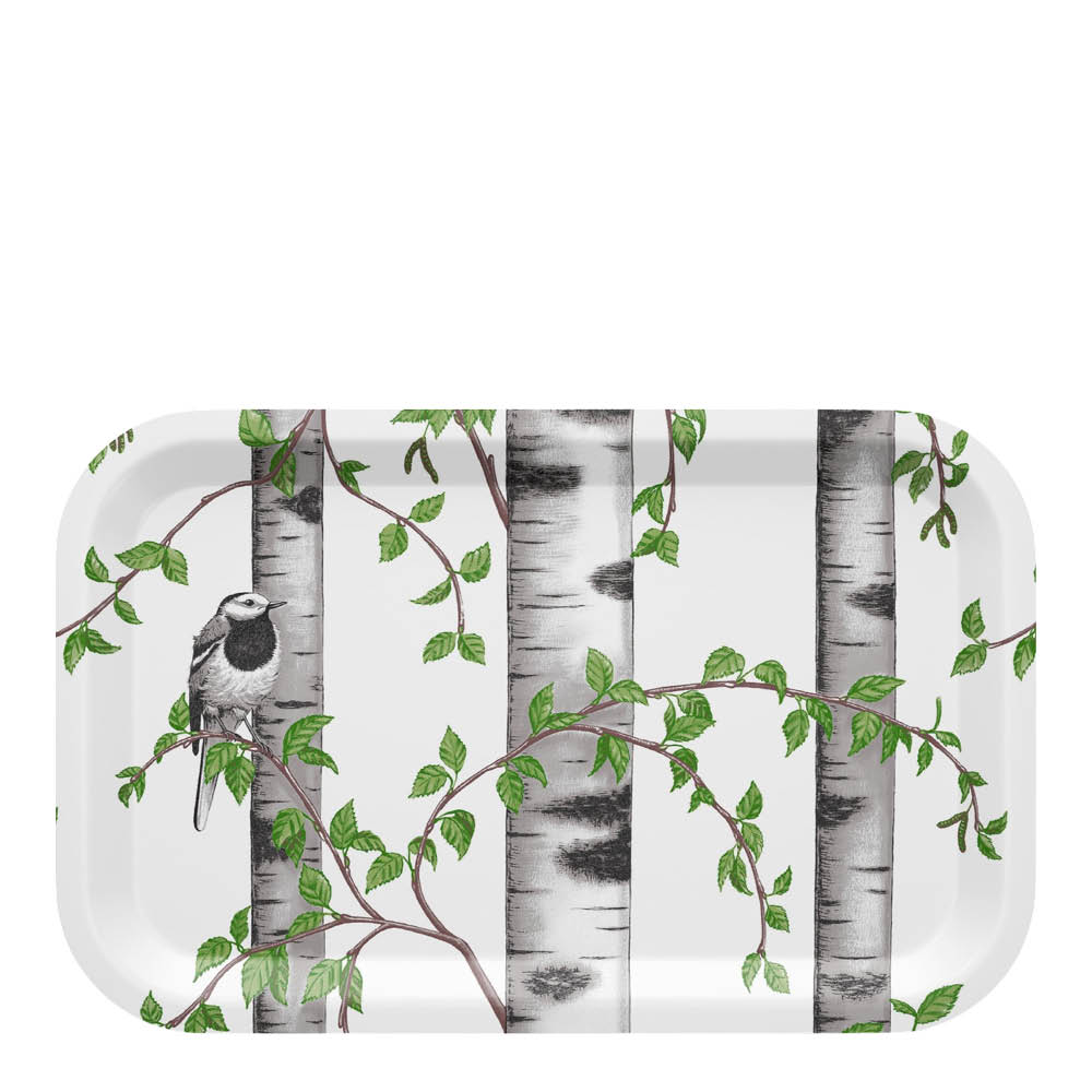 Arvidssons Björkdungen rektangulär serveringsbricka 33x21 cm offwhite/grön