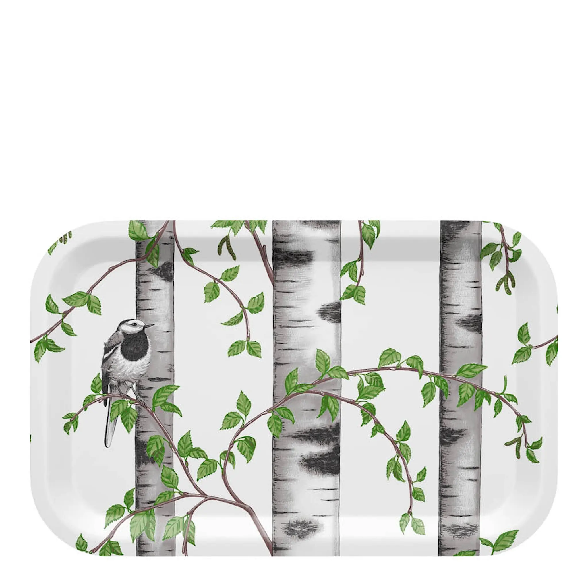 Arvidssons Björkdungen rektangulär serveringsbricka 33x21 cm offwhite/grön