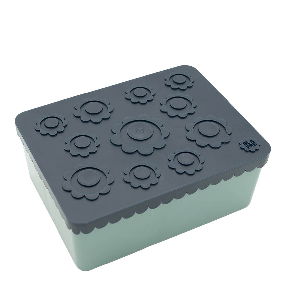 Blafre Blomma matlåda plast tre fack 14x19 cm marinblå/blågrön
