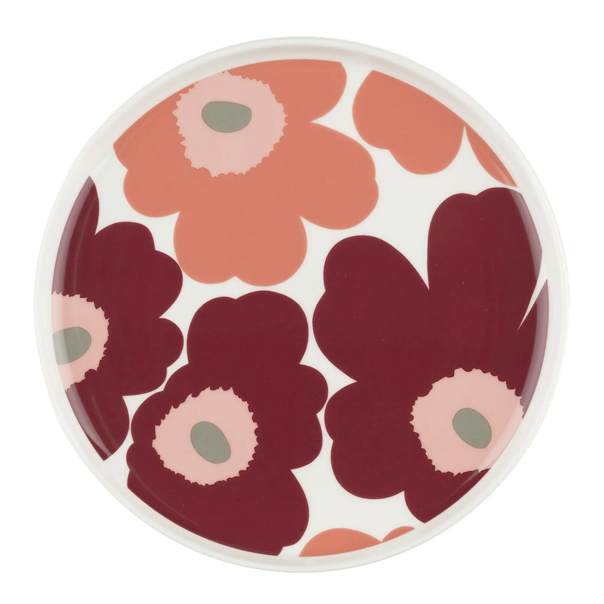 Marimekko Oiva Unikko tallrik 20 cm vit/mörk körsbär/lax röd