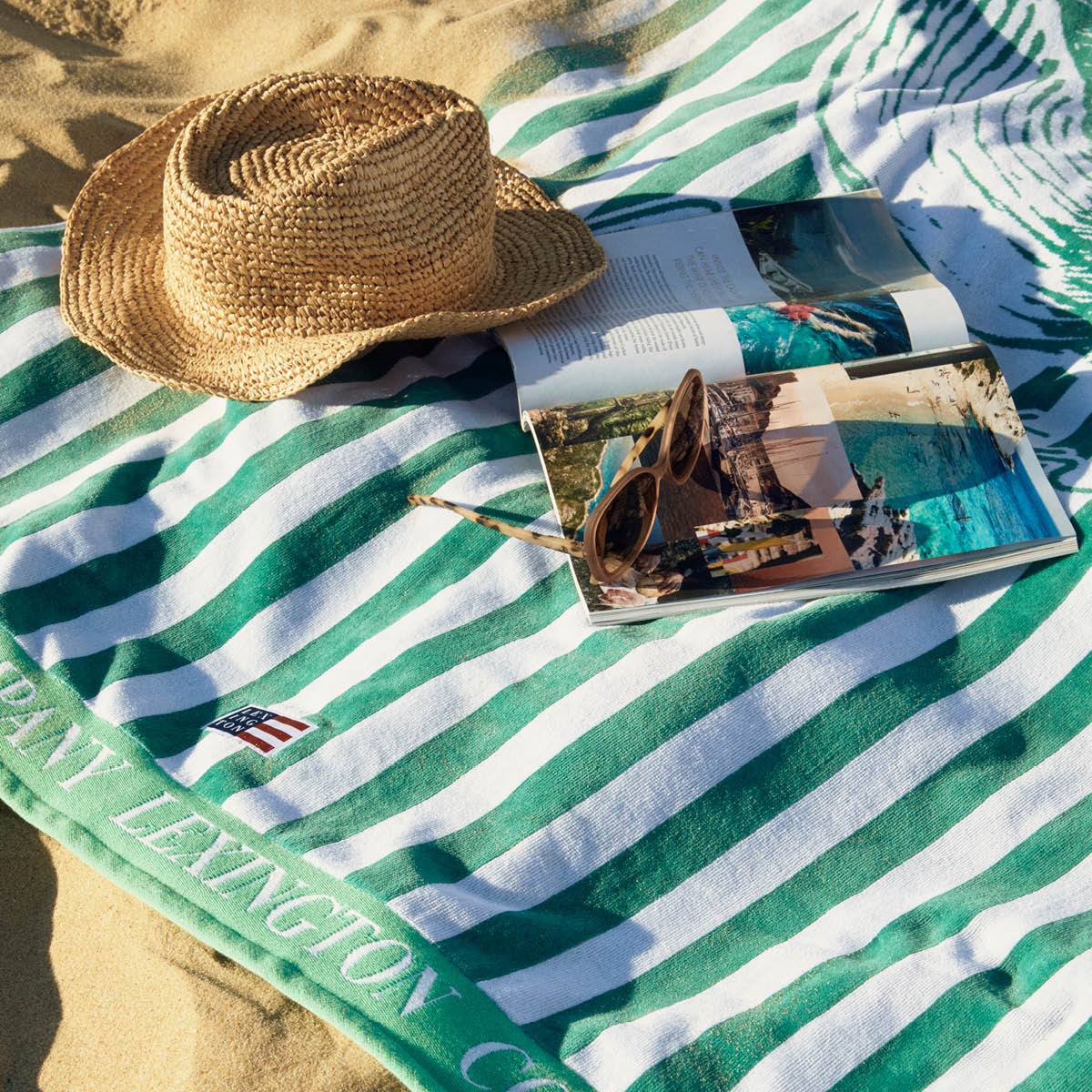 Lexington Strandhåndkle 180x100 cm velur/frotté grønn/hvit