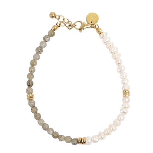 Beige Tones armband 18 cm guld/grön