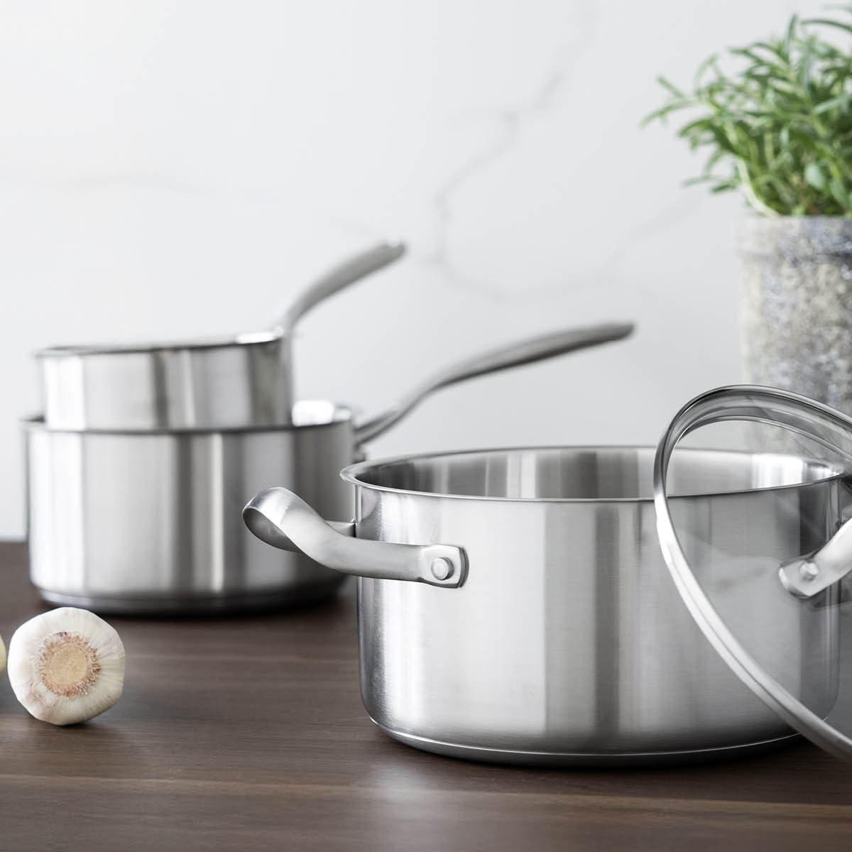 Anders Petter Stenfors grytesett 3 deler 1/2/3L med glasslokk resirkulert matt