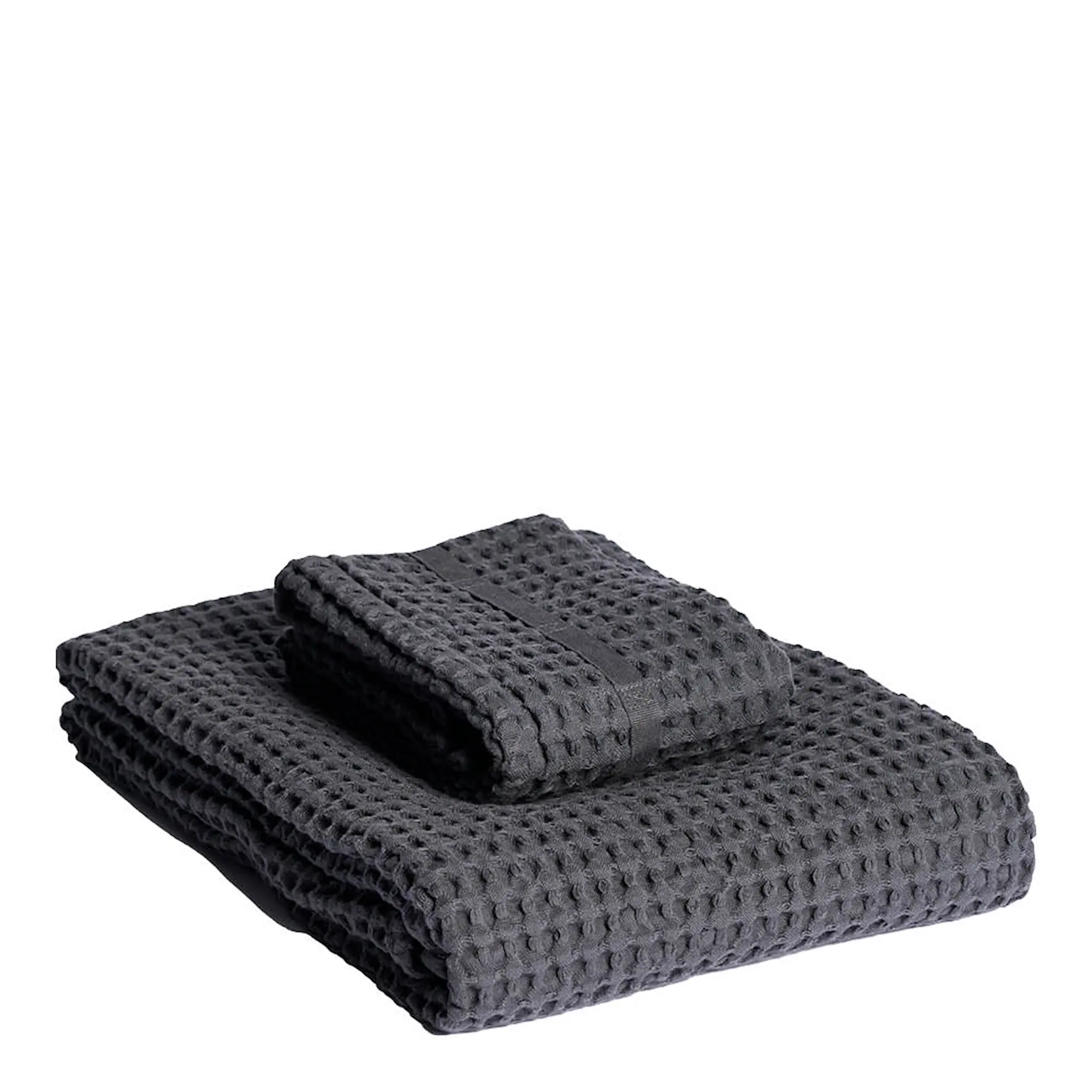 The Organic Company Big Waffle lahjasetti, jossa pyyhe ja kylpypyyhe dark green