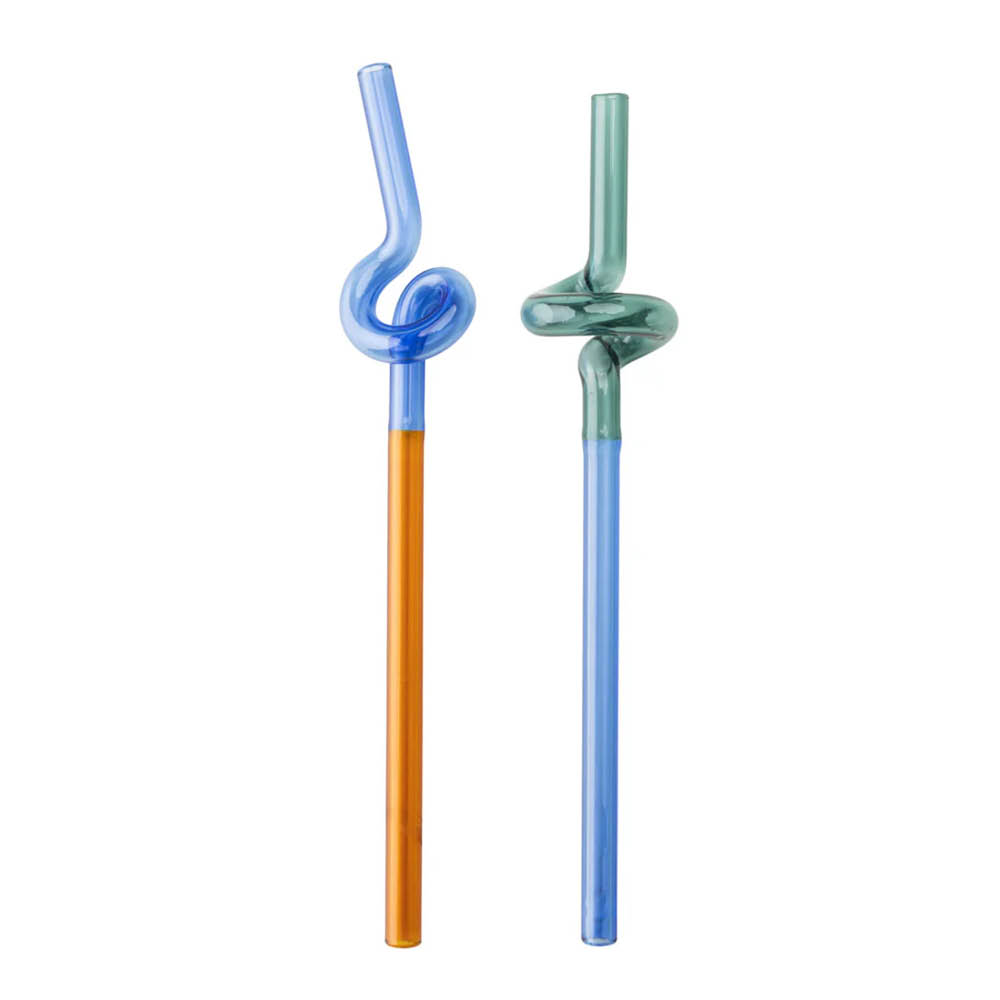 Tranquillo Rainbow sugrör i glas 19 cm 2-pack blå