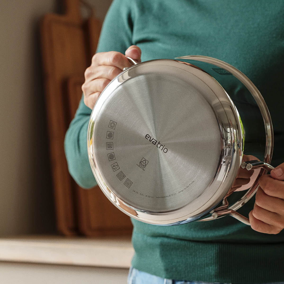 Eva Trio Stainless Steel grytset 3 delar keramisk Slip-Let® beläggning