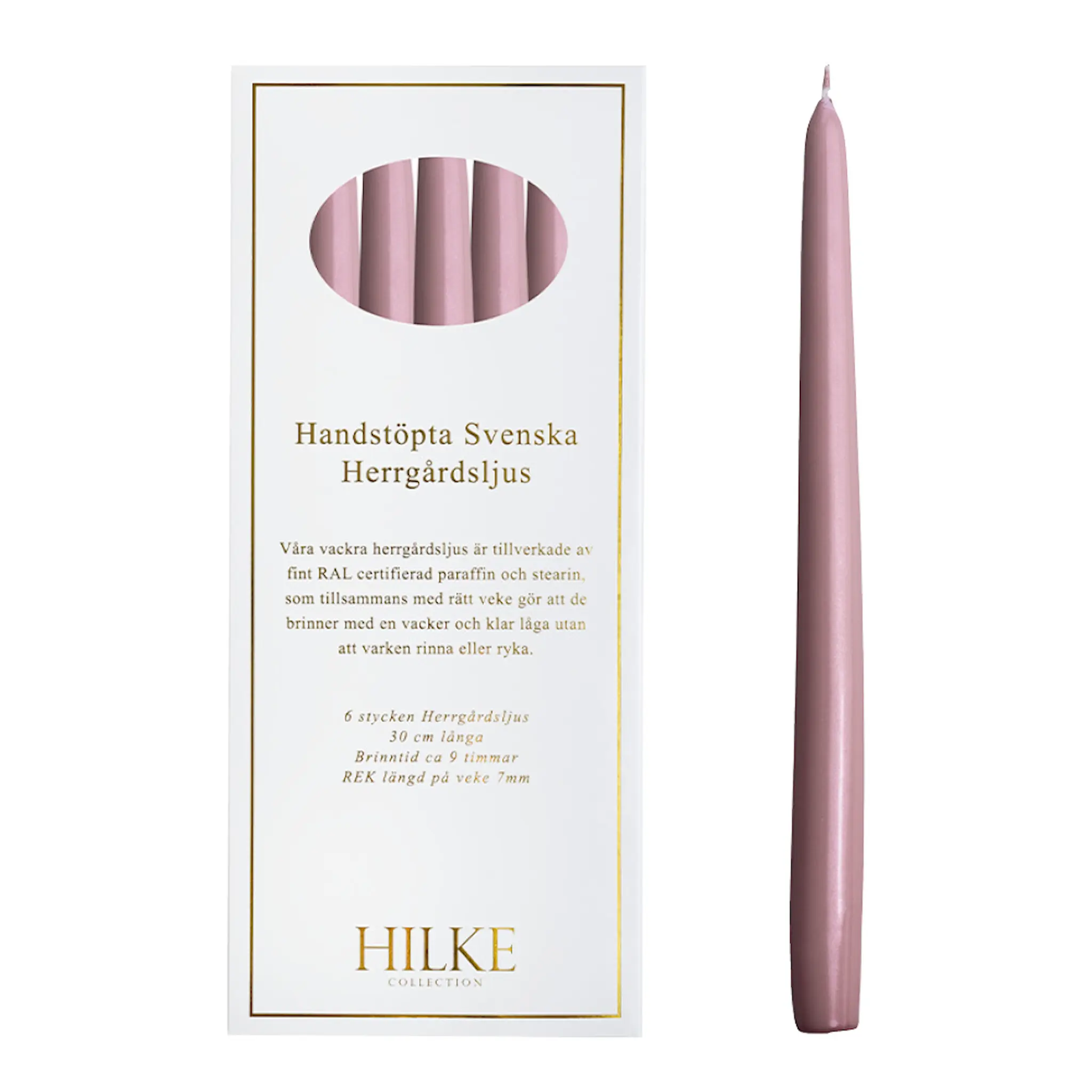 Hilke Herrgårdsljus 30 cm 6-pack Rosa Metallic