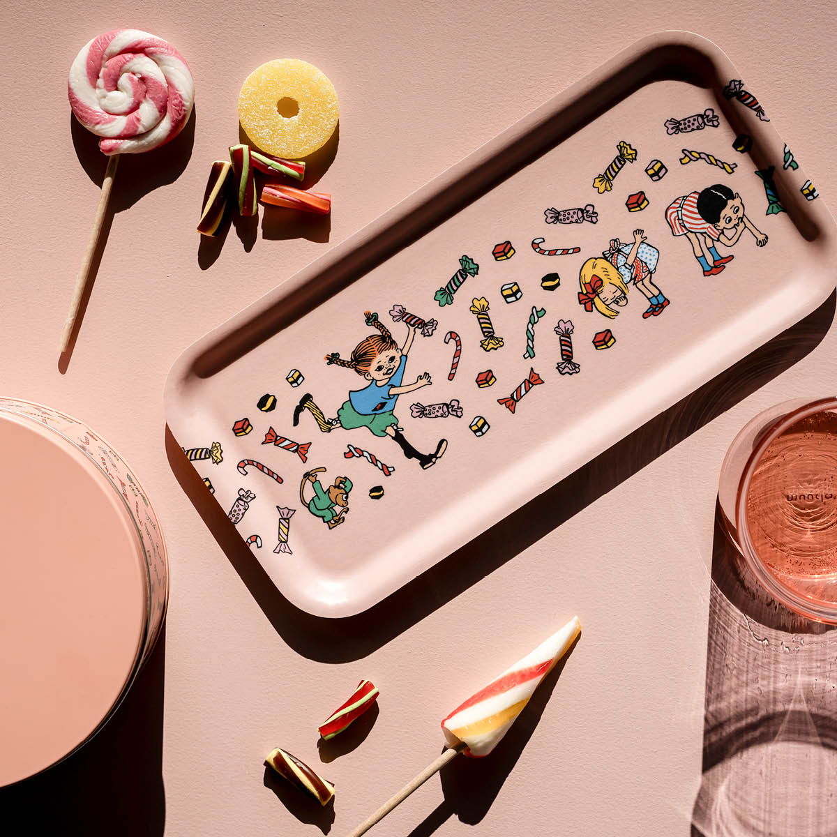 Muurla Pippi bricka 27x13 cm Godis rosa