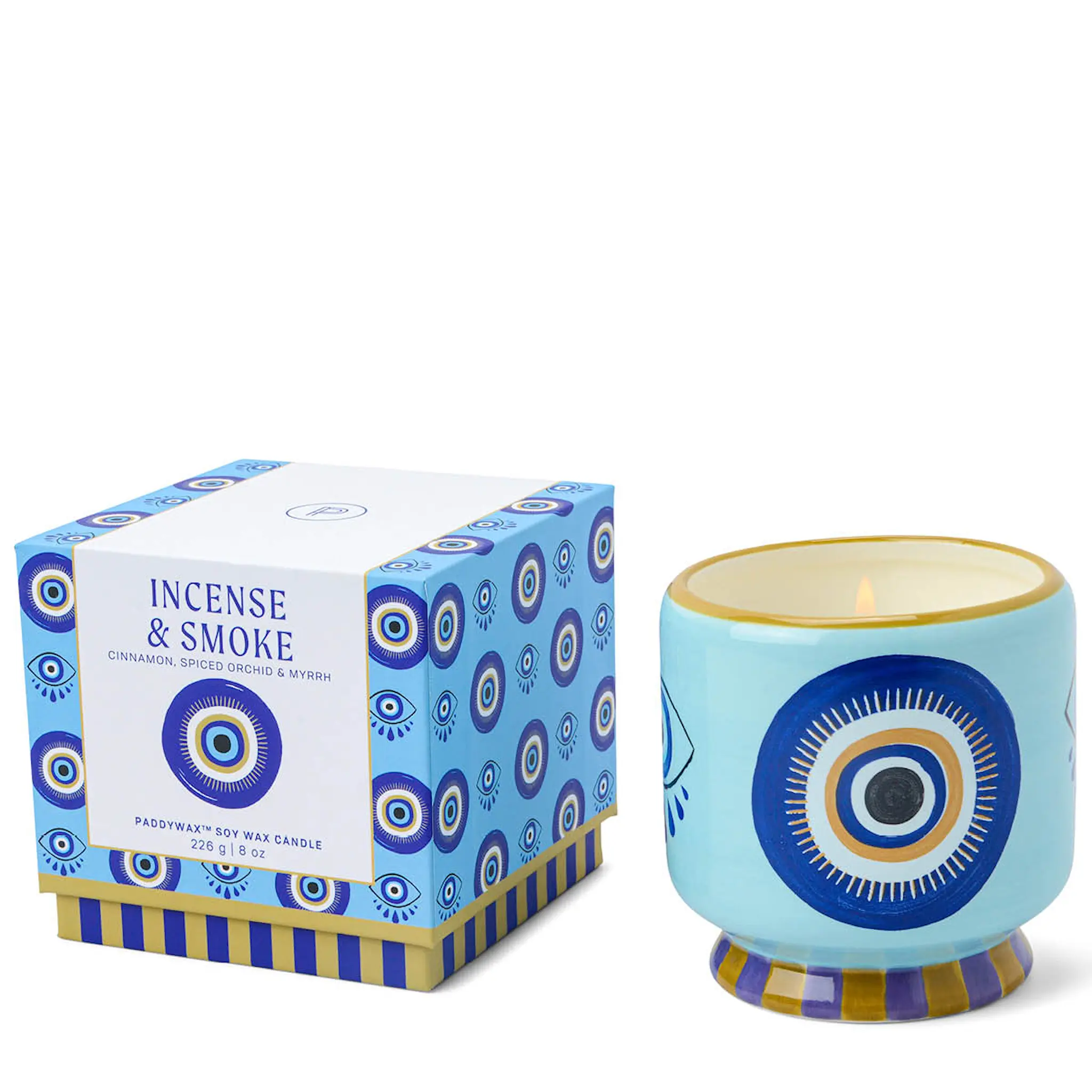 Paddywax Adopo doftljus incense & smoke 8,8 cm Eye blå