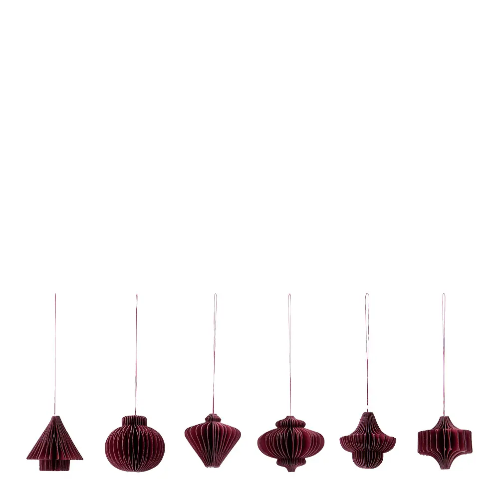Comb juletrepynt papir 6 stk bordeaux