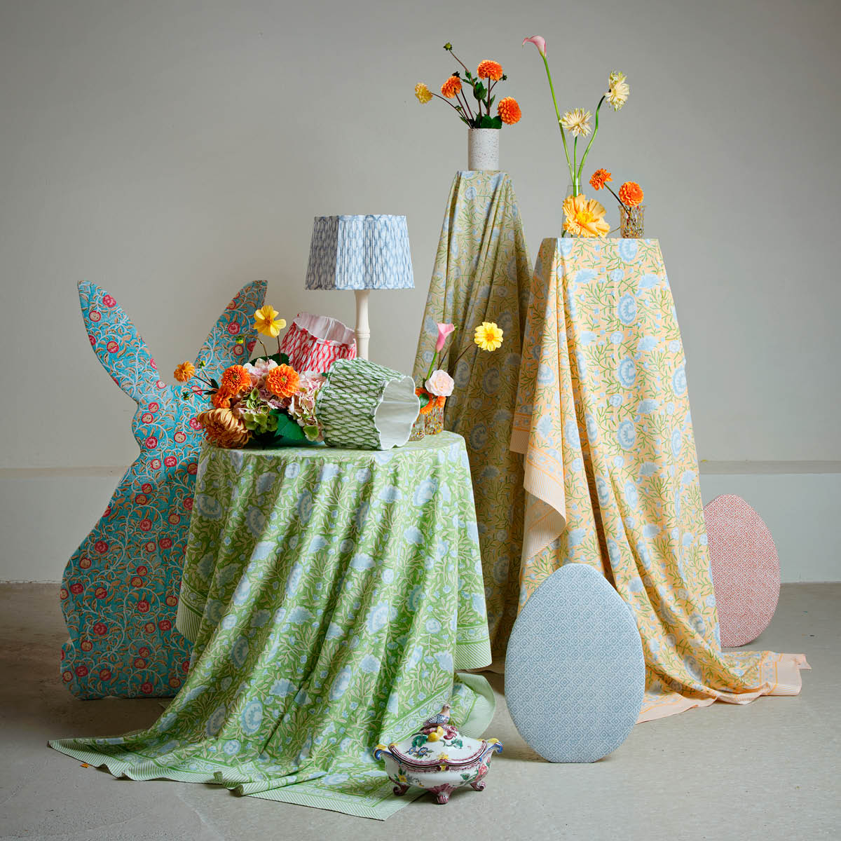 Chamois Mathilde duk 170x270 cm grön/blå/beige