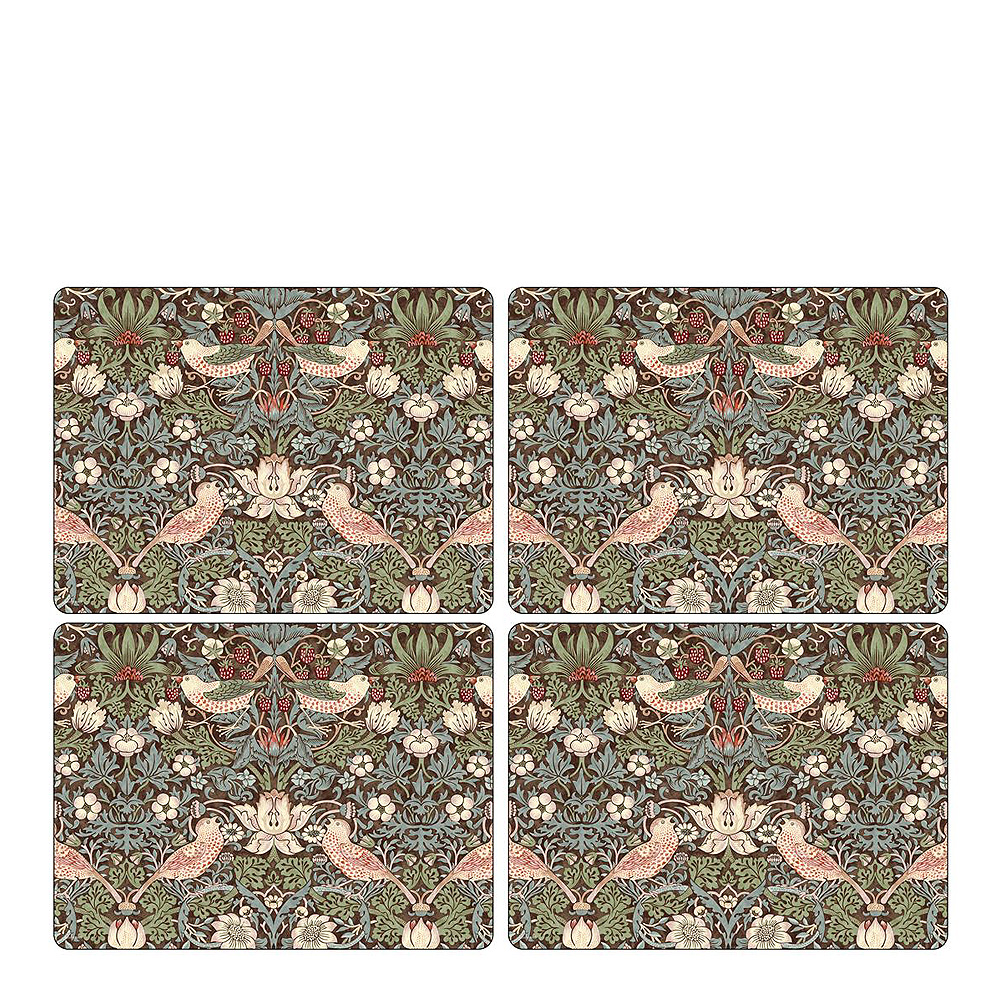 Morris & Co - Pure Morris Pöytätabletti 30x40cm 4 kpl Strawberry Thief Ruskea