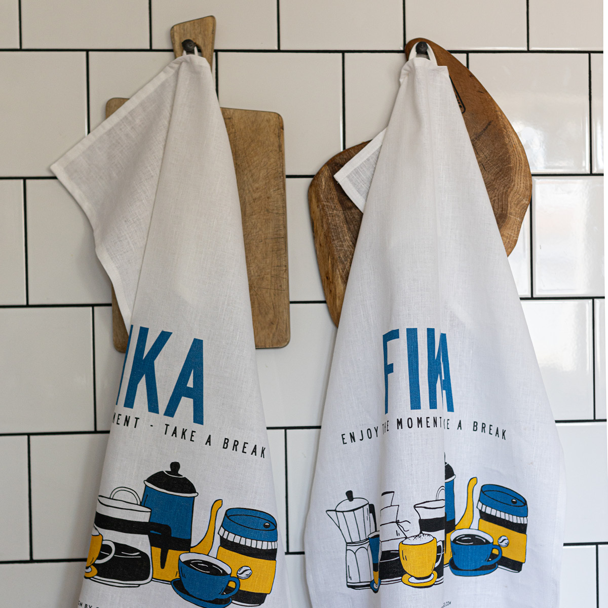 Citronelles Fika Keittiöpyyhe 50x70 cm Sininen/Keltainen