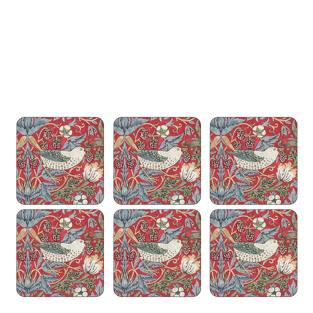 Morris & Co - Strawberry Thief Lasinalunen 6 kpl Punainen