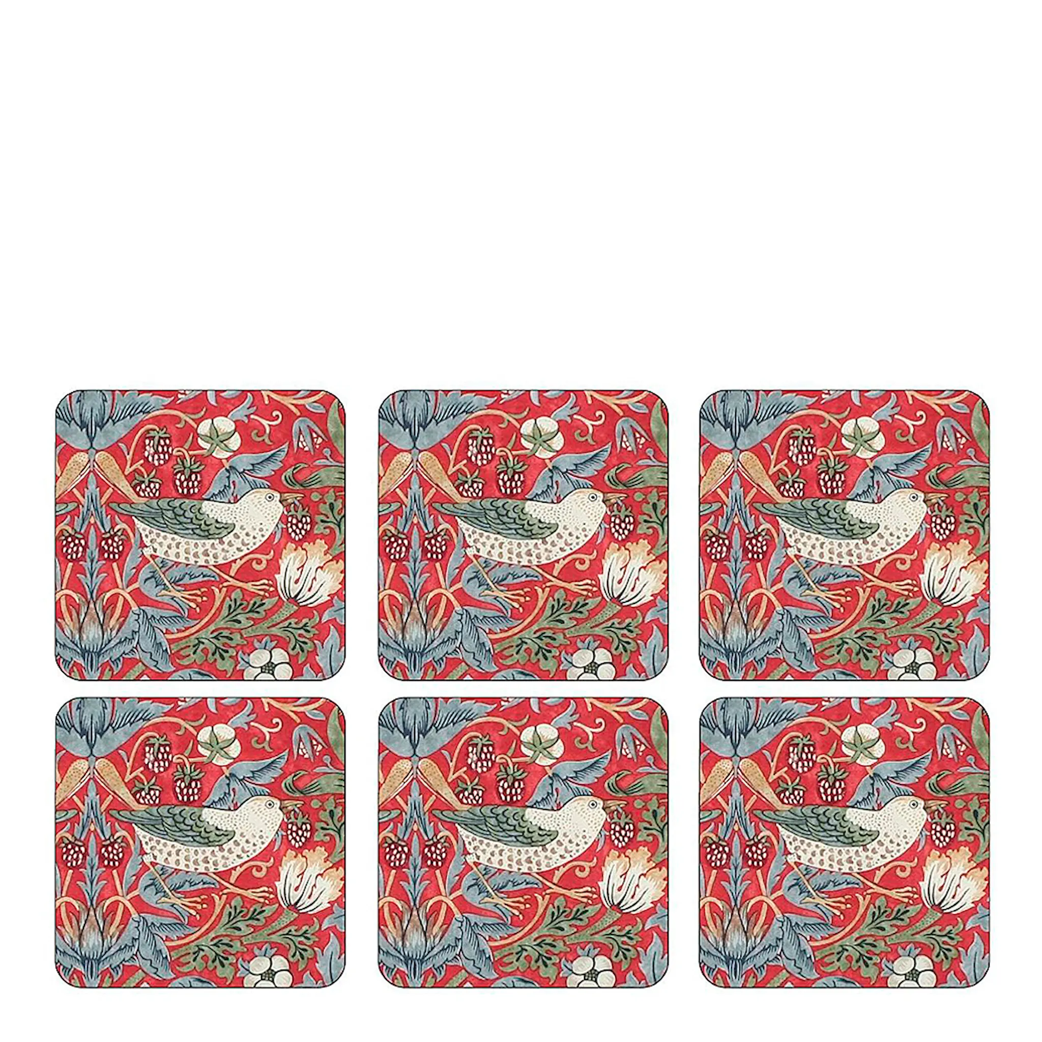 Morris & Co Strawberry Thief Glasunderlägg 6-pack Röd