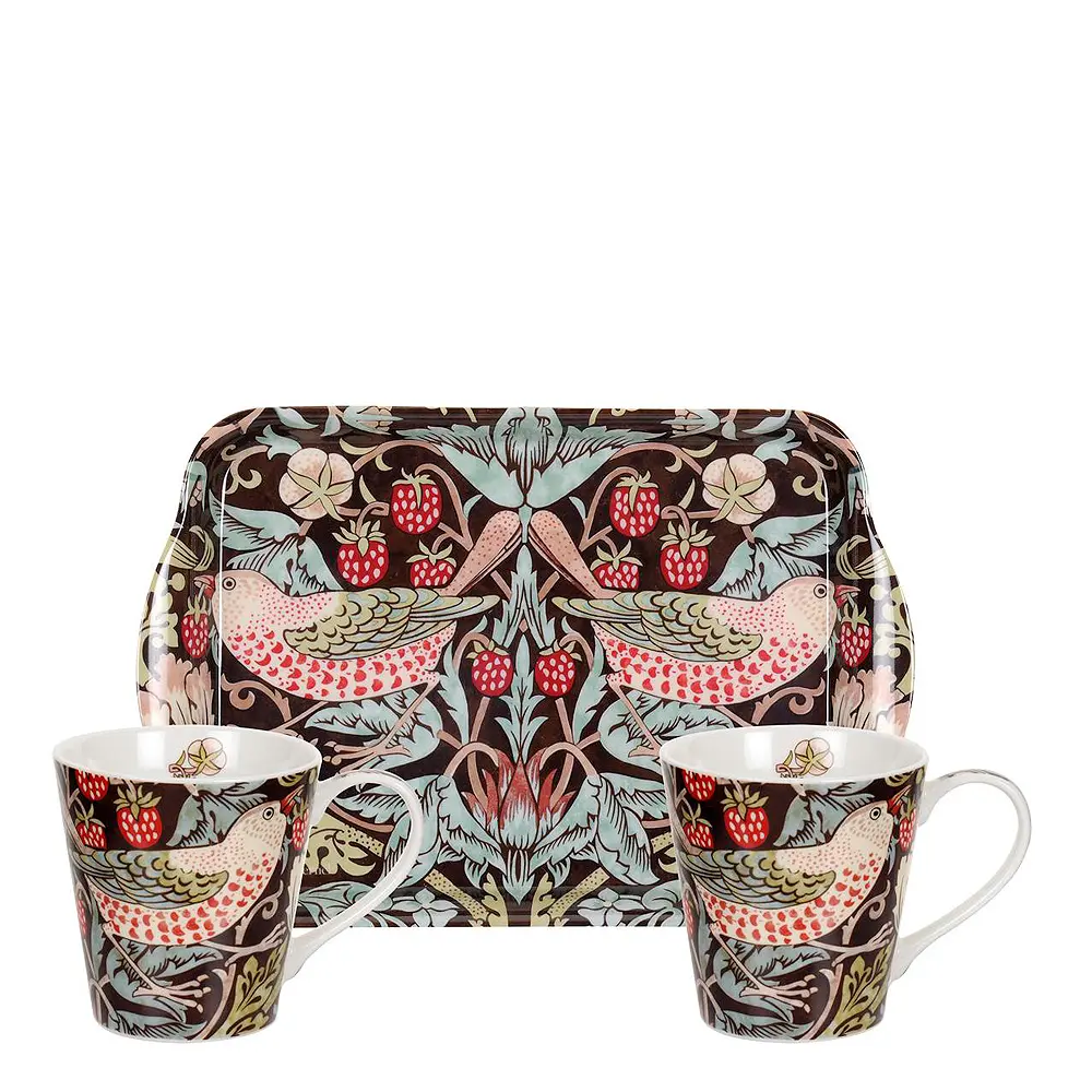 Strawberry Thief Mukit + Tarjotin Ruskea