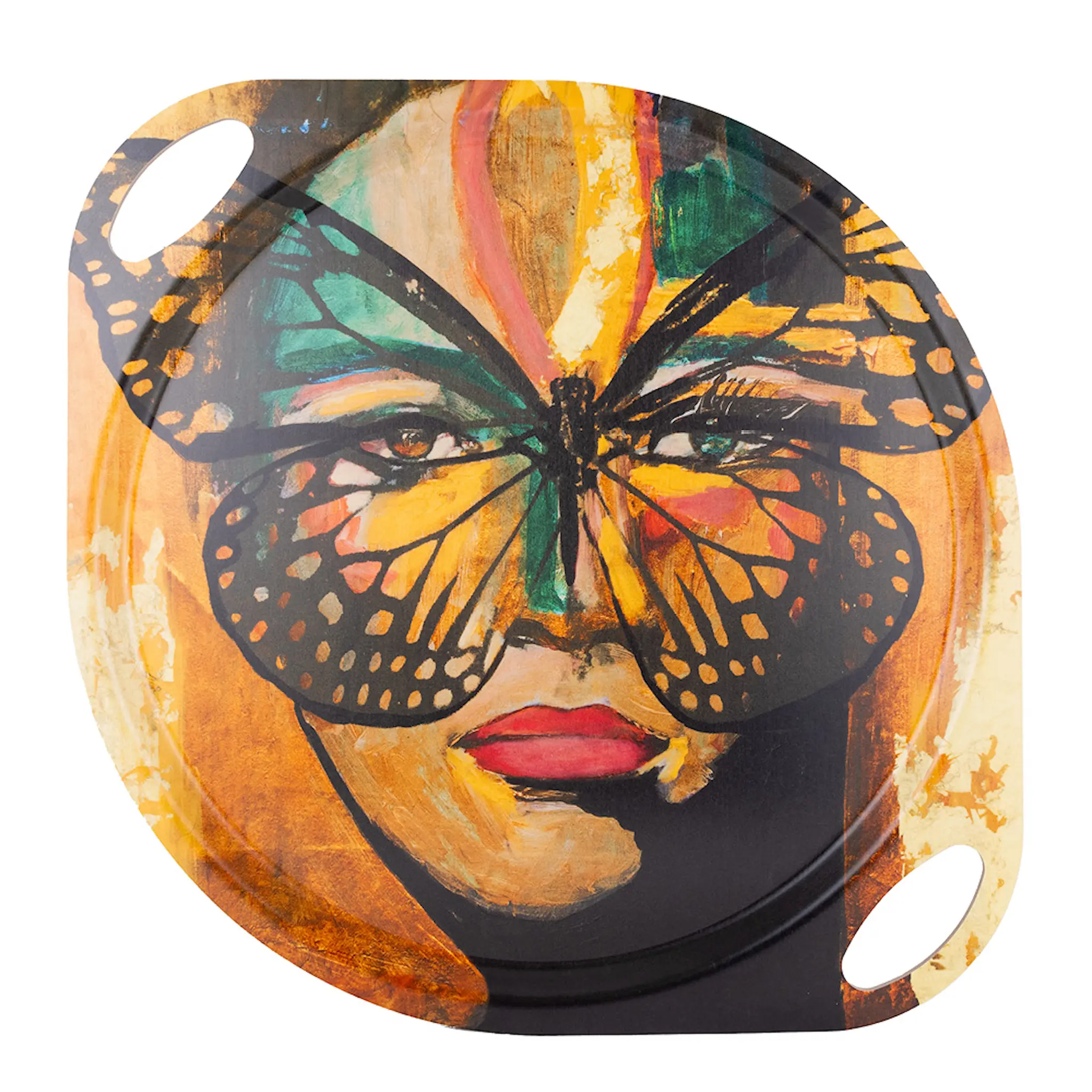 Carolina Gynning Tarjotin kahvalla 38 cm Golden Butterfly