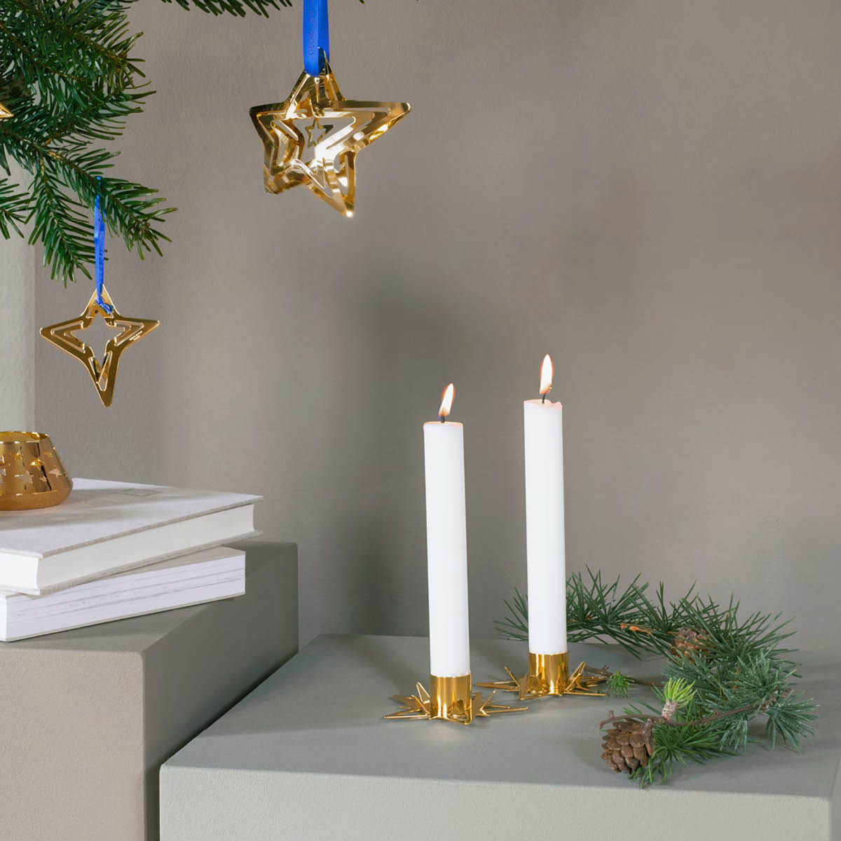 Georg Jensen Classic Christmas lysestake stjerne 2 stk gull