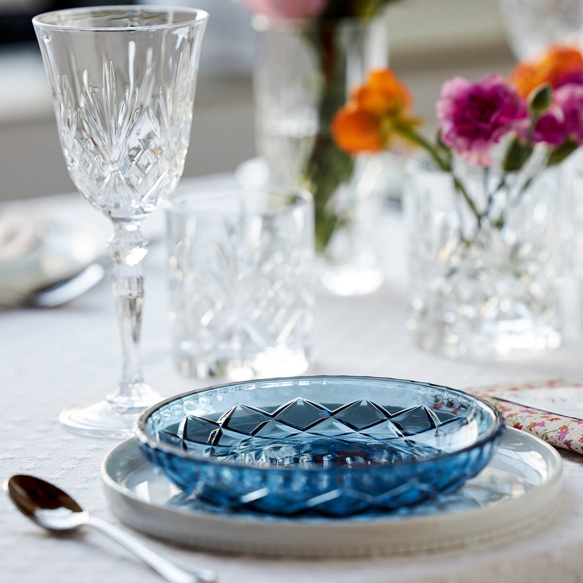 Lyngby Glas Sorrento asjett 16 cm 4 stk blå