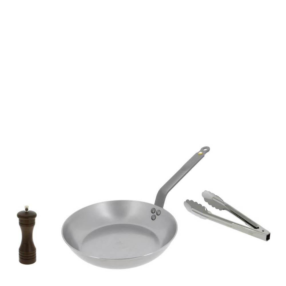 de Buyer - Mineral B paistinpannu 26 cm pihdeillä ja pippurimyllyllä teräs | Alk. 199,00 €