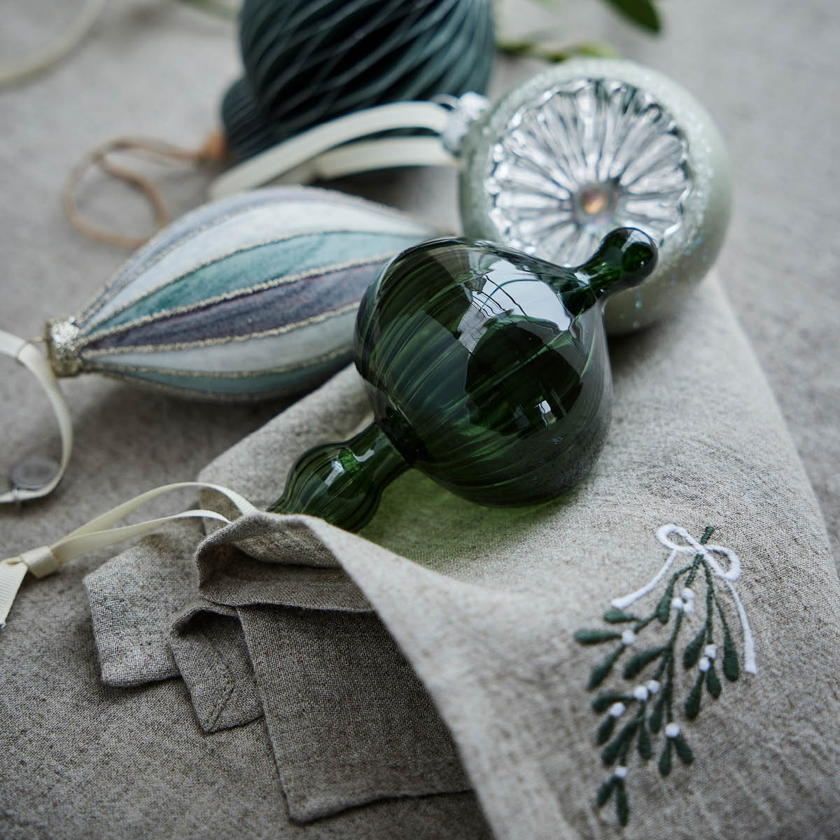 Lene Bjerre Missine tøyserviett 45x45 cm lin/grønn/hvit