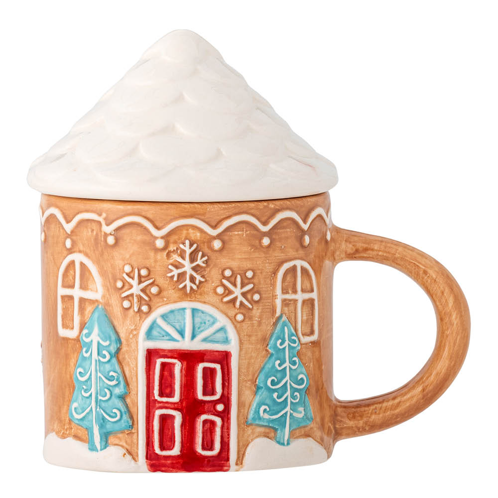 Bloomingville Ginnie mugg med lock 37 cl pepparkakshus