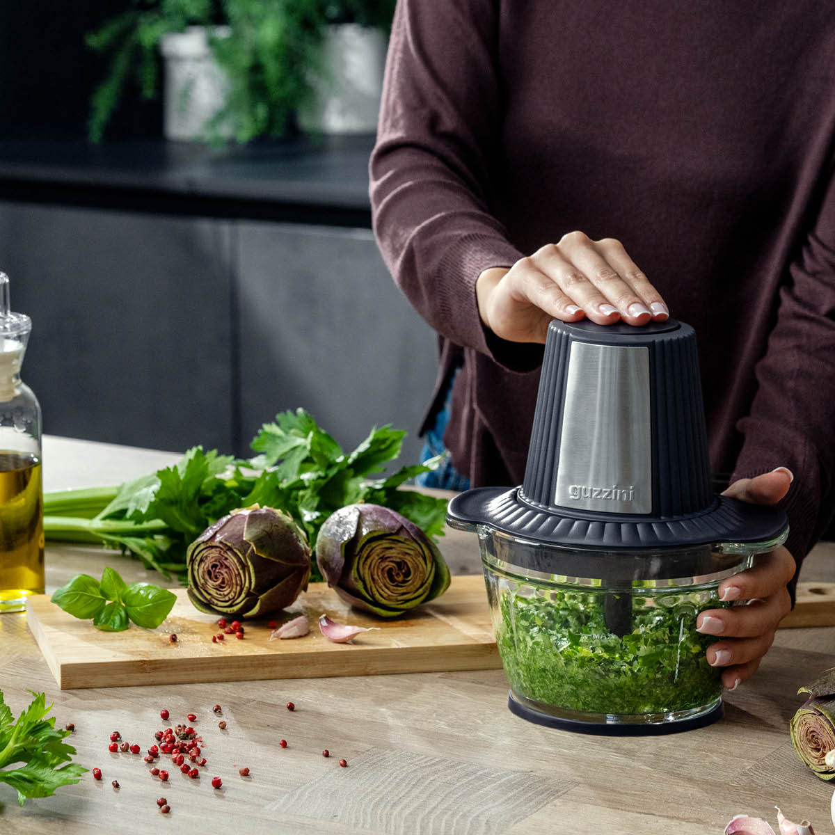Guzzini Sous Chef hackare elektrisk 1 L 500W grå