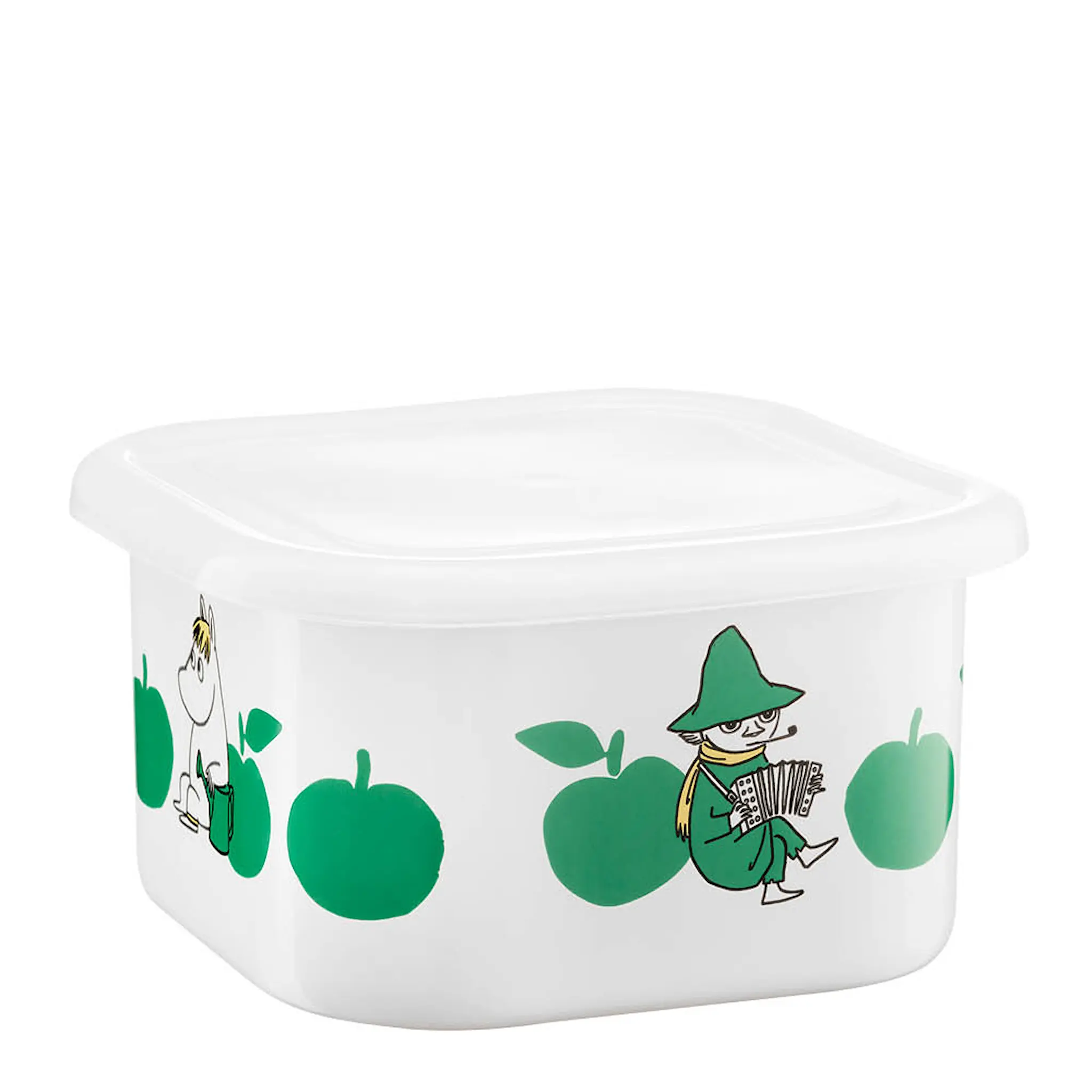 Muurla Mumin emaljburk med lock 1,5 L Glada Äpplen grön