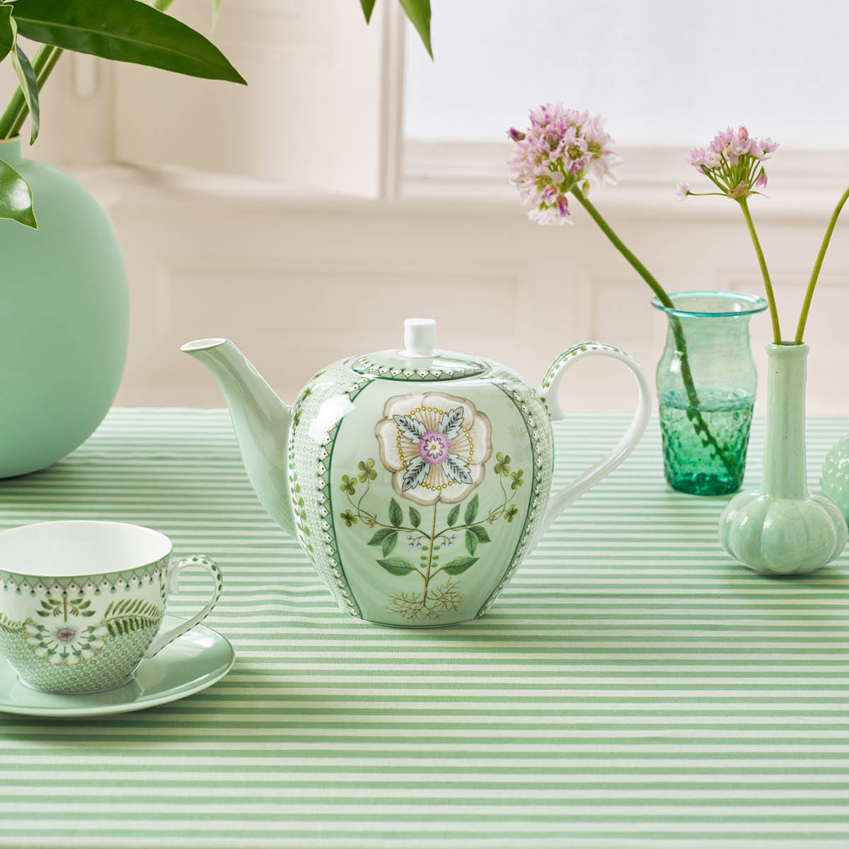 Pip Studio Lilly & Lotus Tiles Teekannu 1,6 L Vaaleanvihreä