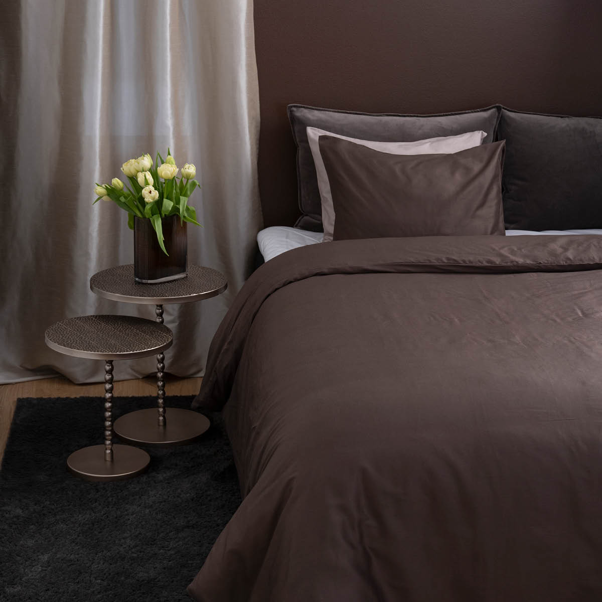 Fanni K Påslakanset satin 150x210 cm espresso