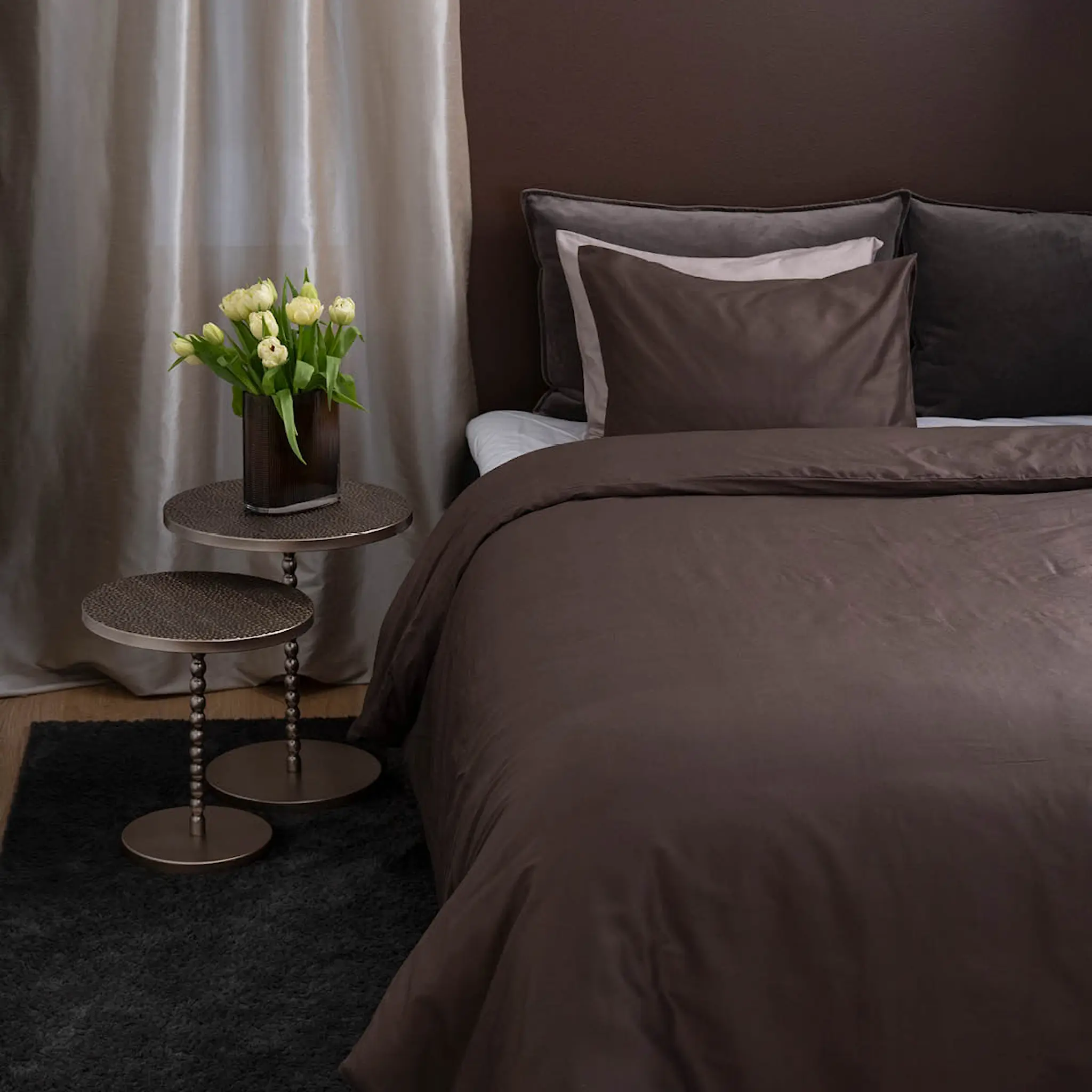 Fanni K Påslakanset satin 150x210 cm espresso
