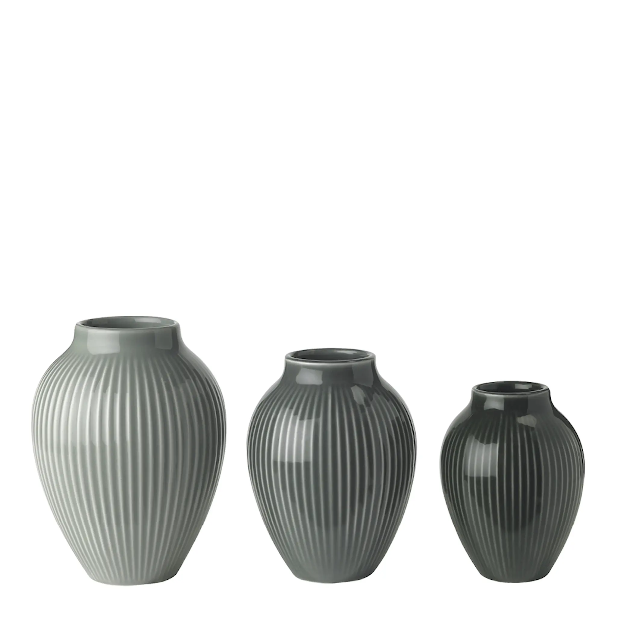 Knabstrup Keramik Ripple minivaser 3-pack misty green, celadon green, dark green