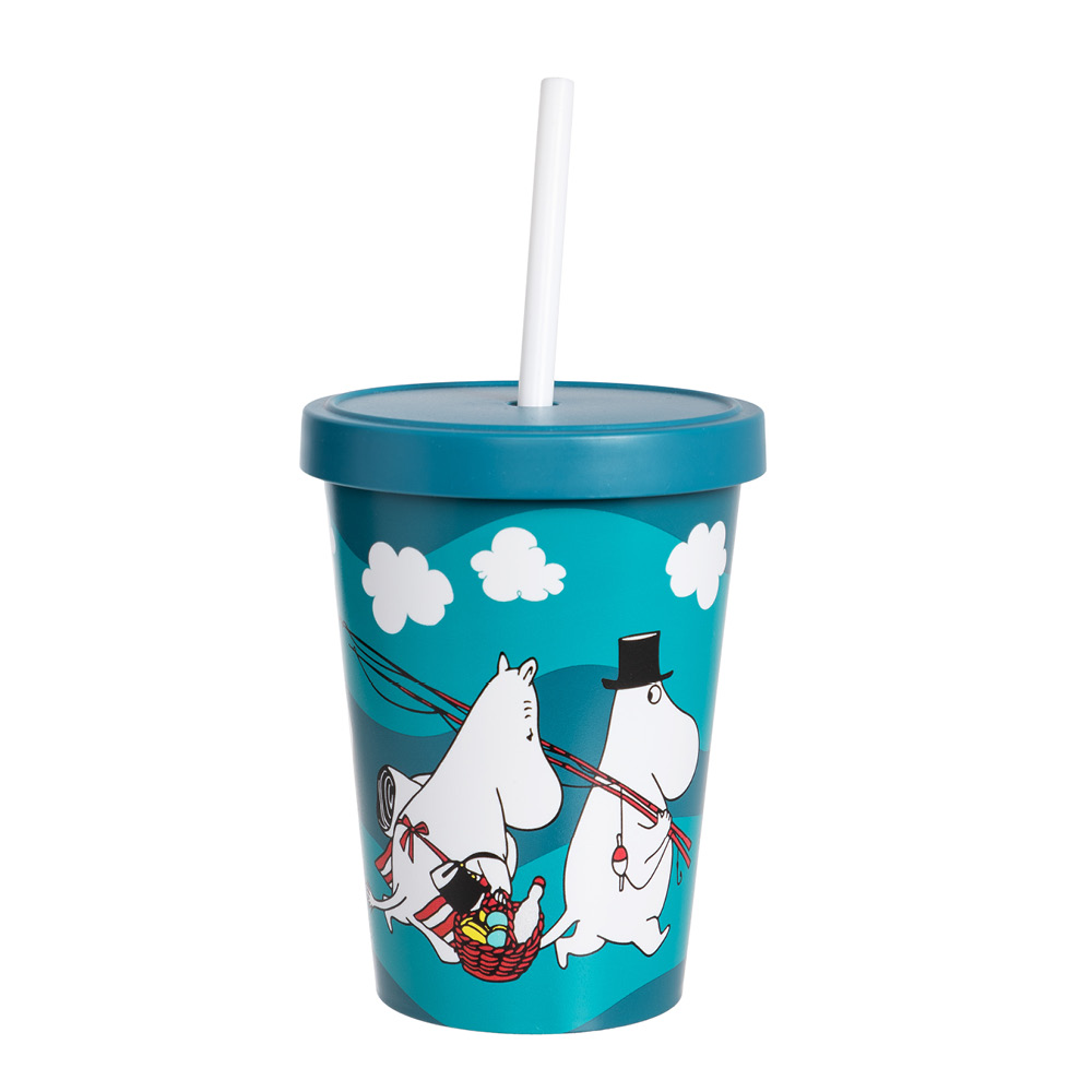 Martinex Mumin mugg med sugrör gård 45 cl blå