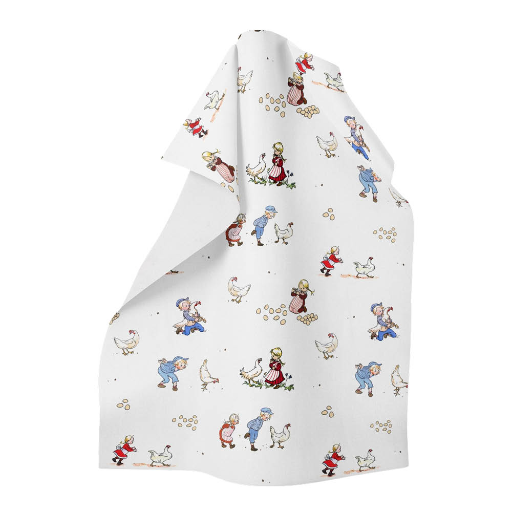 Arvidssons Emil & Ida i hönsgården kökshandduk 47x47 cm offwhite