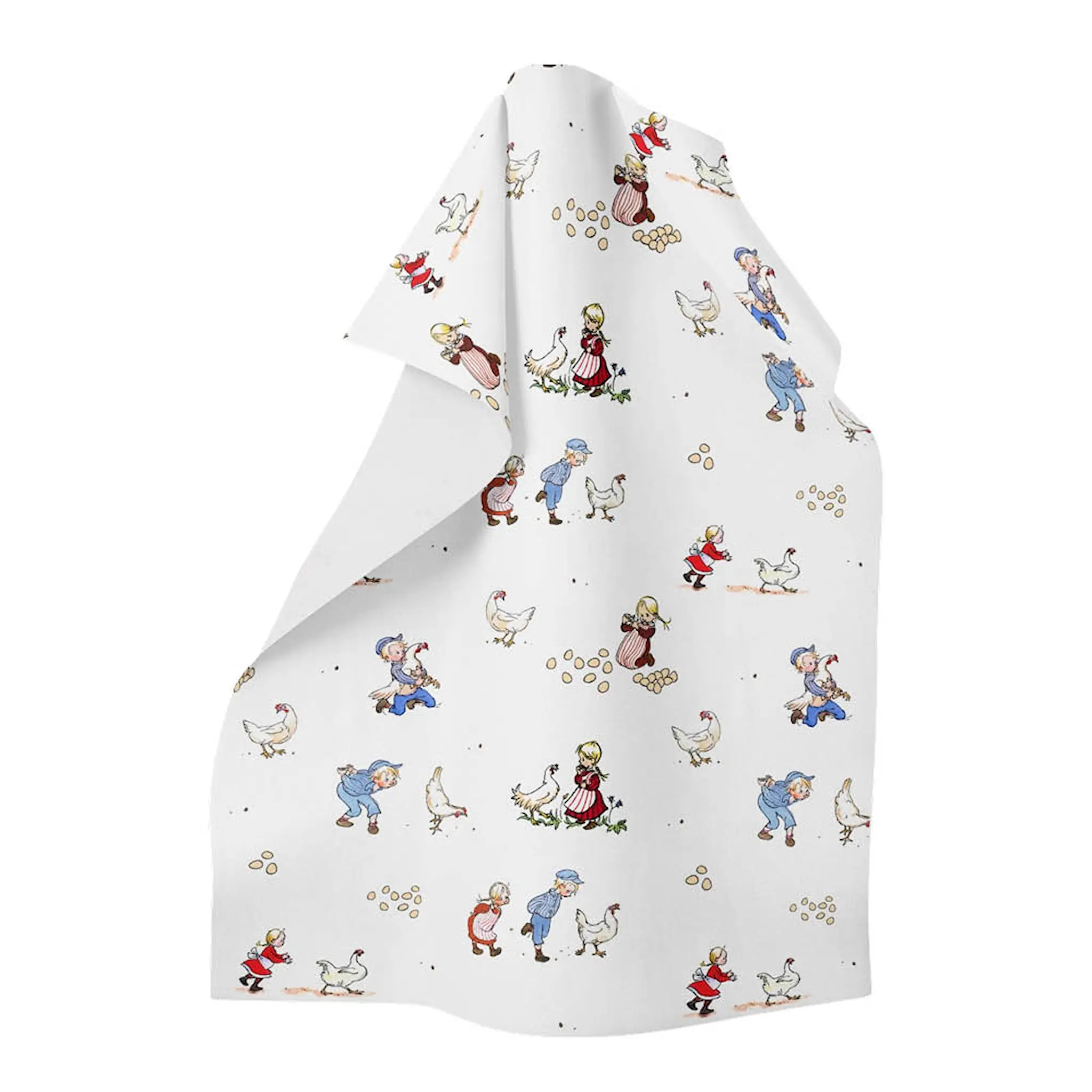 Arvidssons Emil & Ida i hönsgården kökshandduk 47x47 cm offwhite