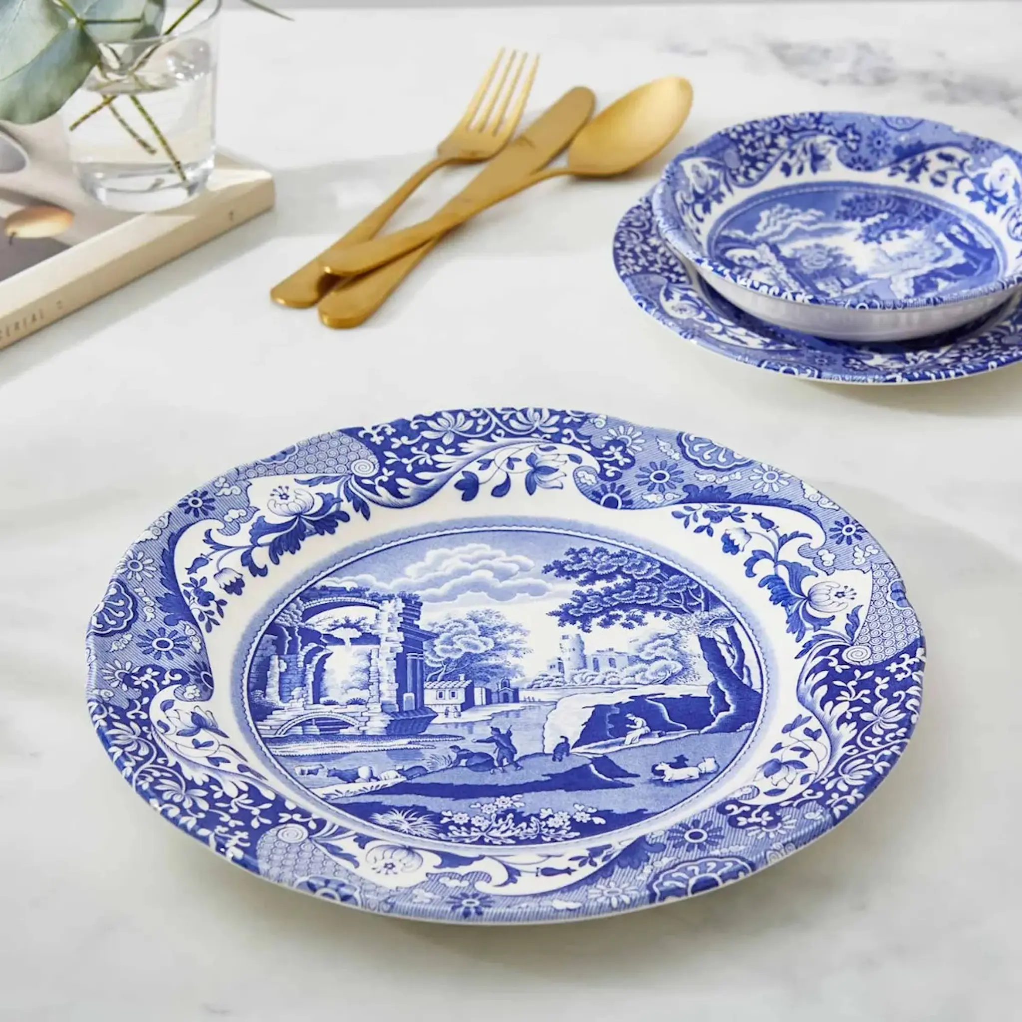 Spode Blue Italian tallrik flat 23 cm blå/vit