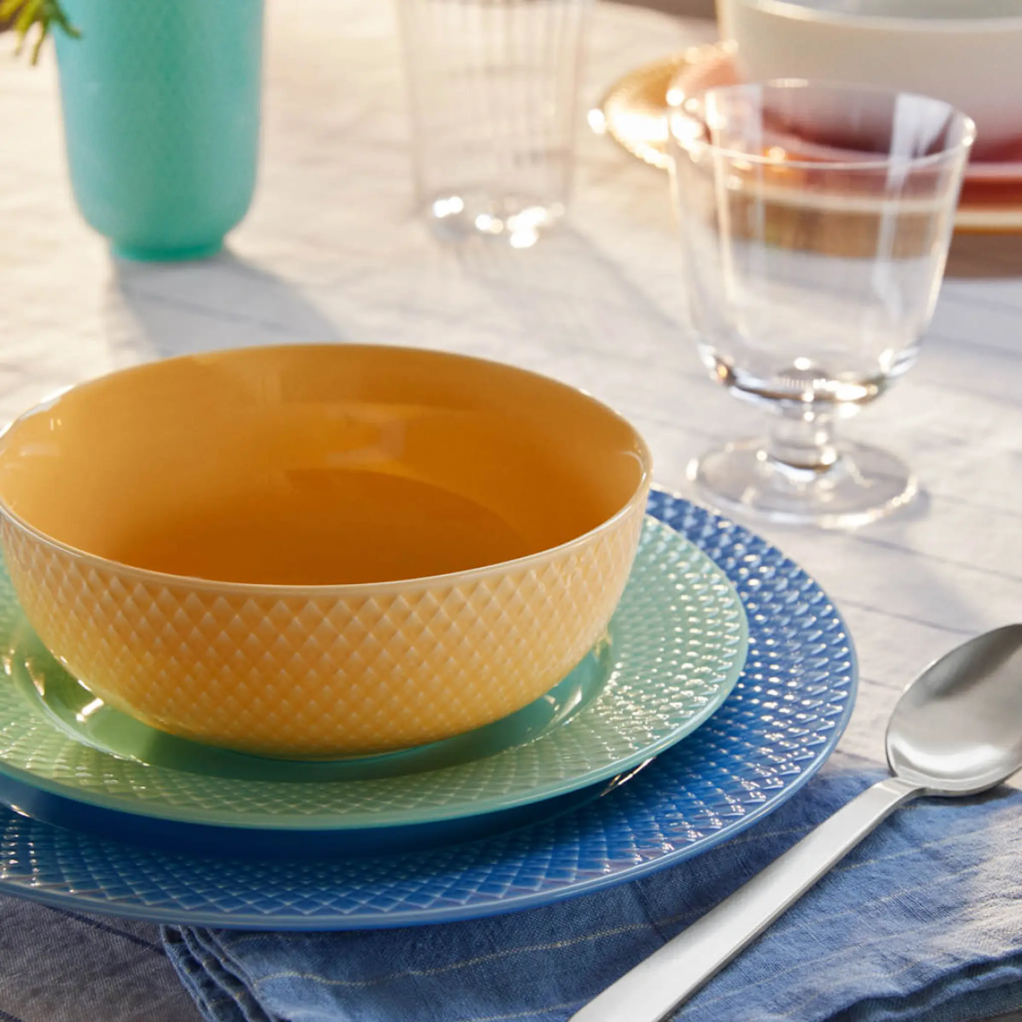 Lyngby Porcelæn Rhombe Color Tallrik 21 cm Aqua