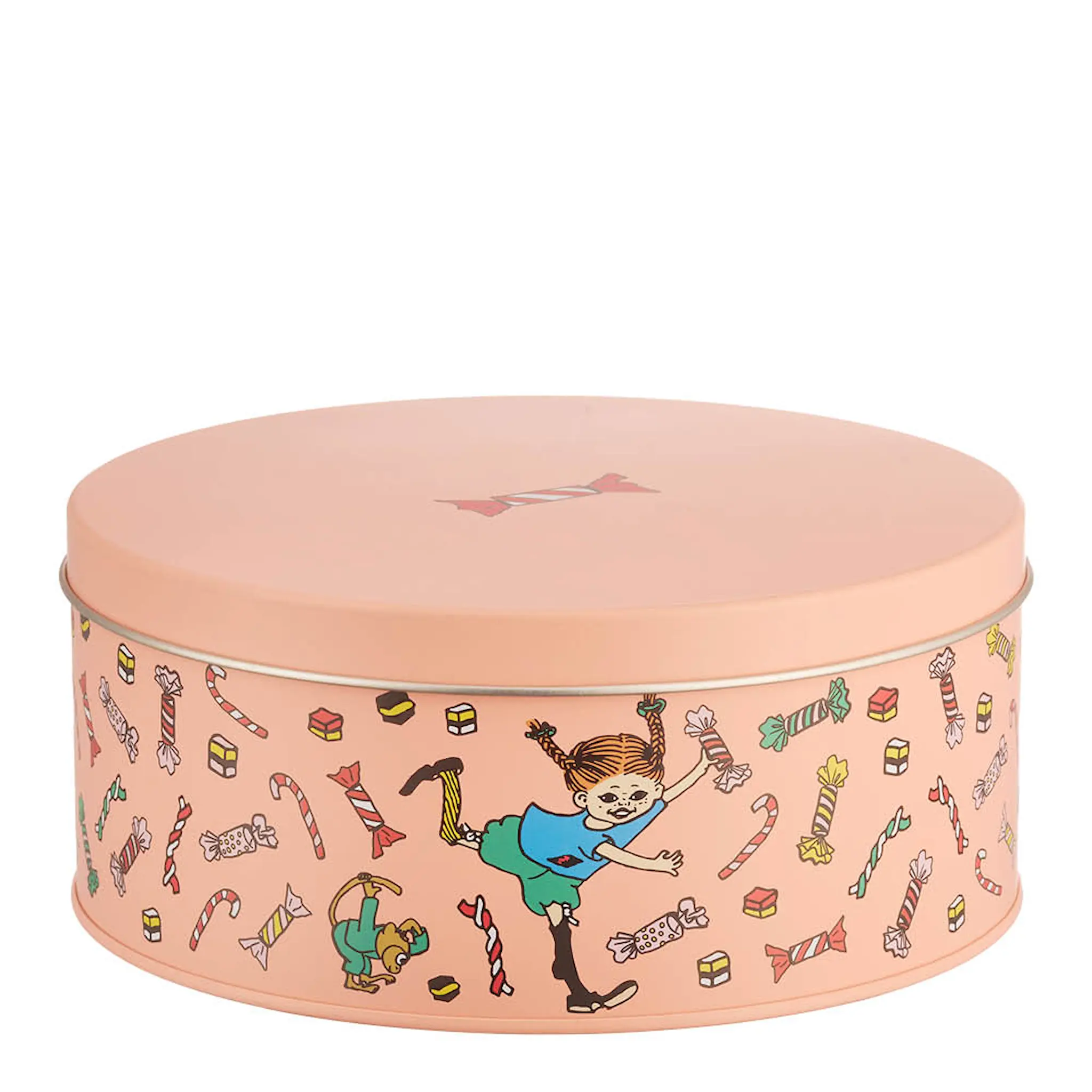 Muurla Pippi plåtburk / kakburk 15 cm Godis rosa