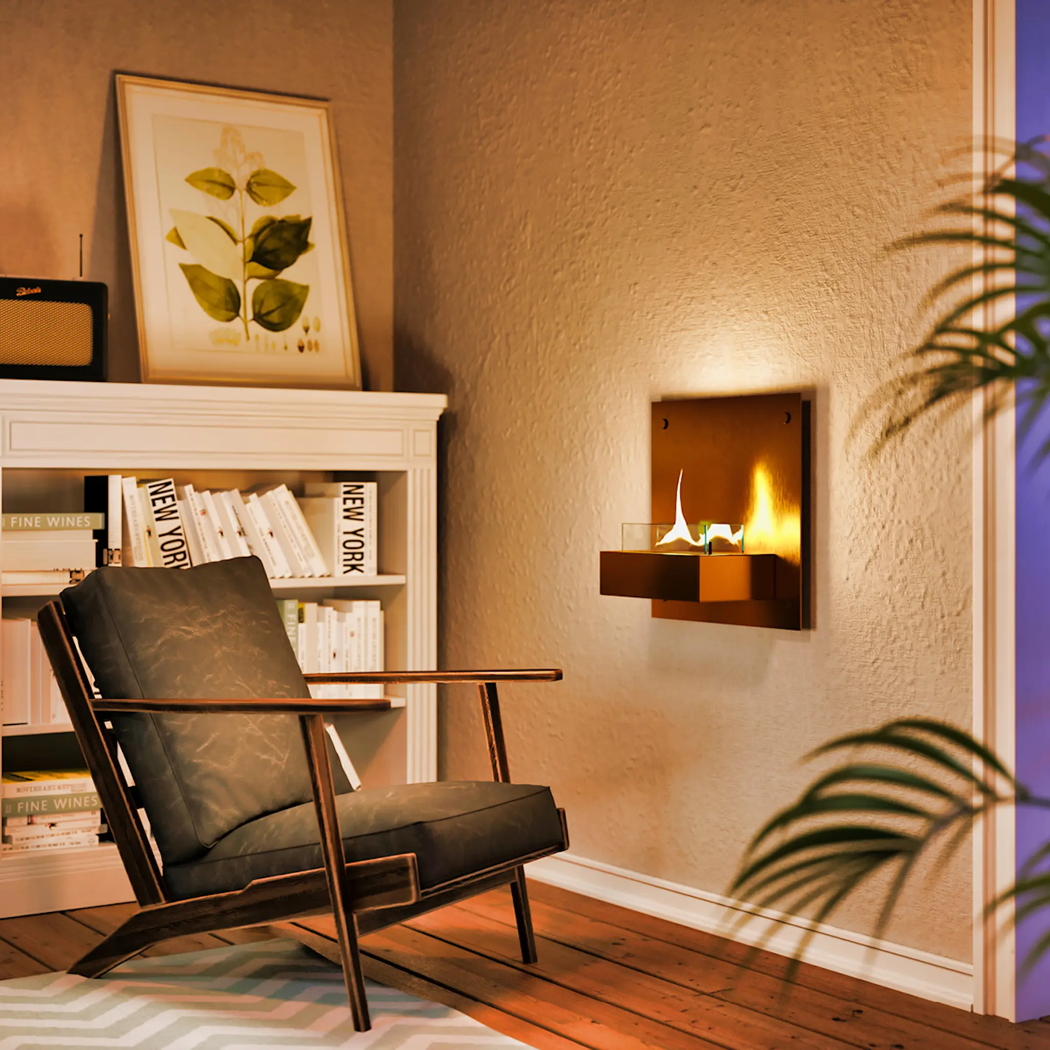 Tenderflame Solo Seinään kiinnitettävä takka 90 0,5 L Kulta