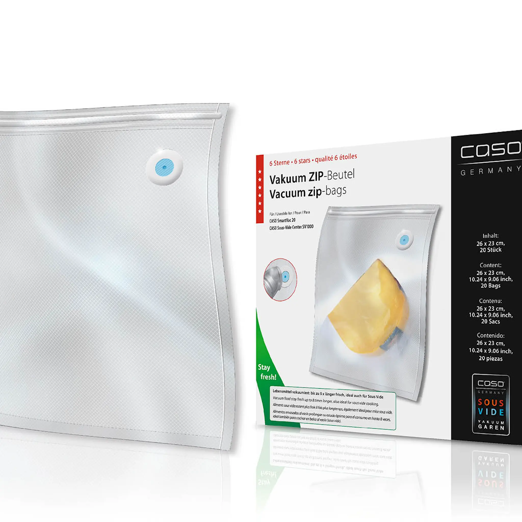 Caso One Touch ZIP tyhjiöpussit 26x23 cm 20 kpl