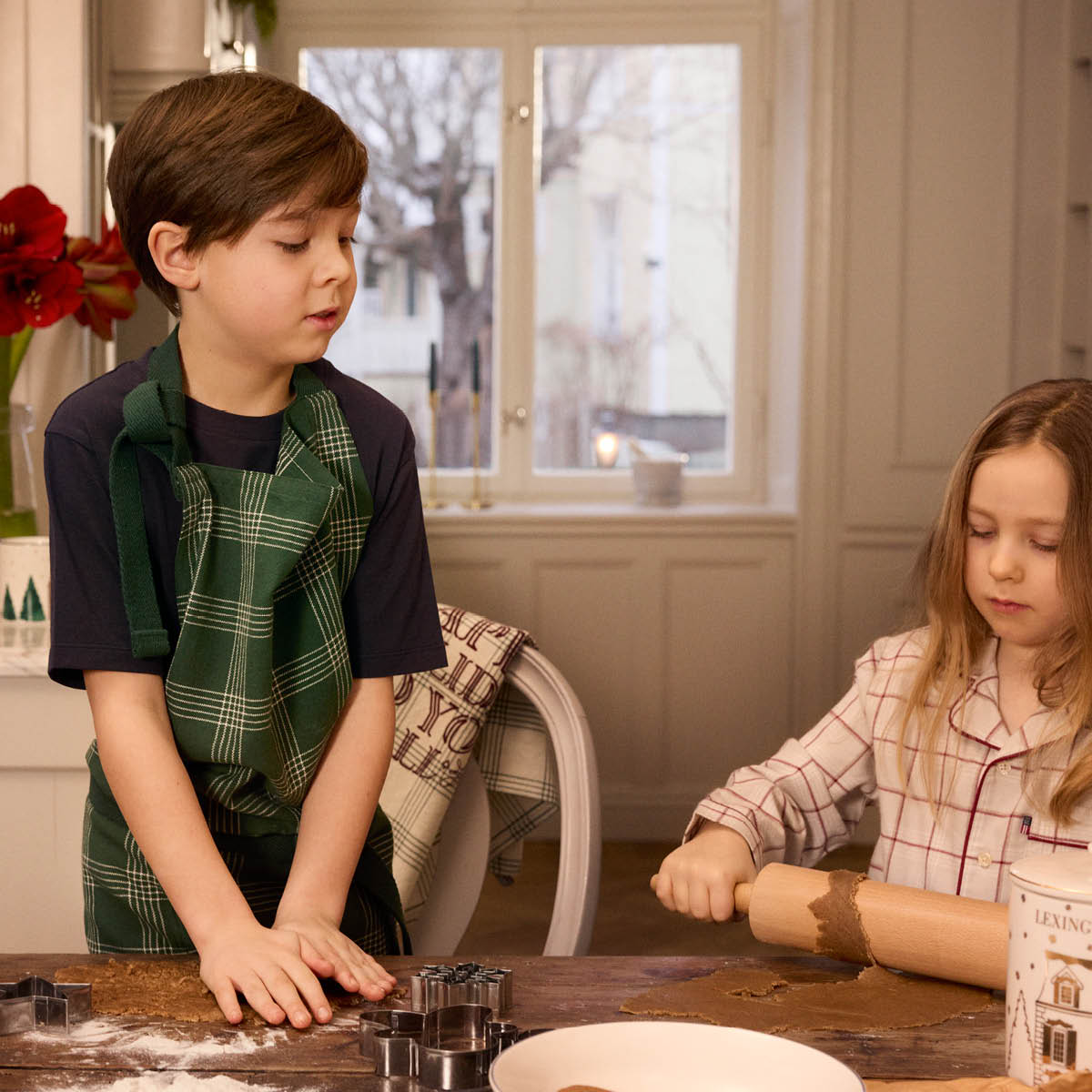 Lexington Forkle lin/bomull rutete grønn/hvit