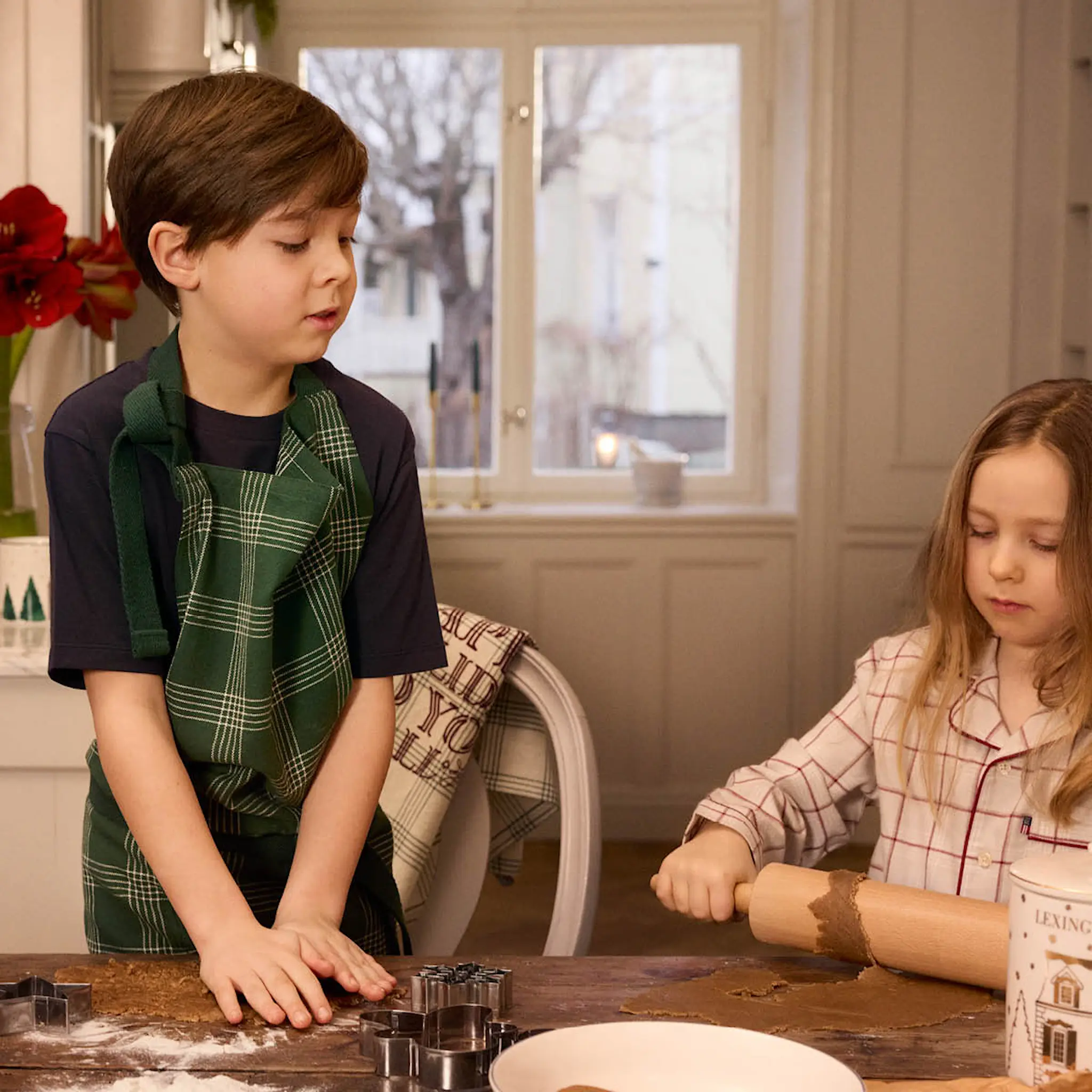 Lexington Förkläde linne/bomull rutigt grön/vit